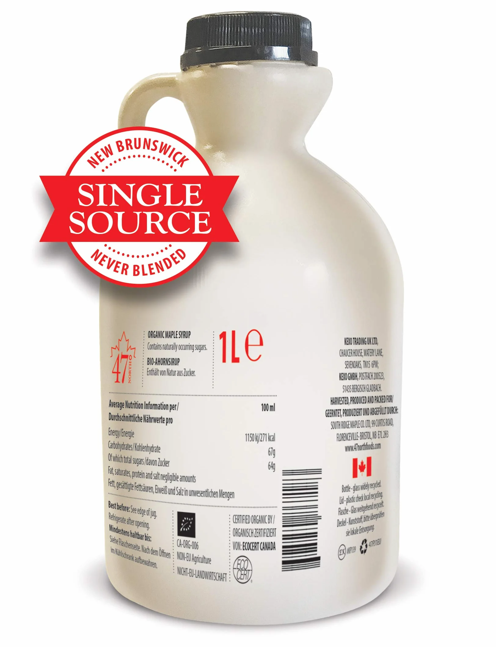 47 North Sirop d'érable biologique canadien, Single Source, Grade A, (Amber Rich, 1000ml)