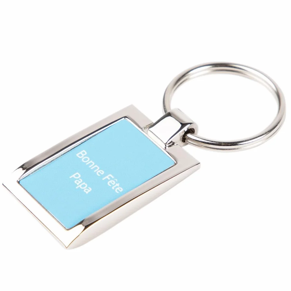 Porte-Clef Métal Argenté Rectangle avec Photo Imprimée Recto Verso Personnalisé Cadeau Homme
