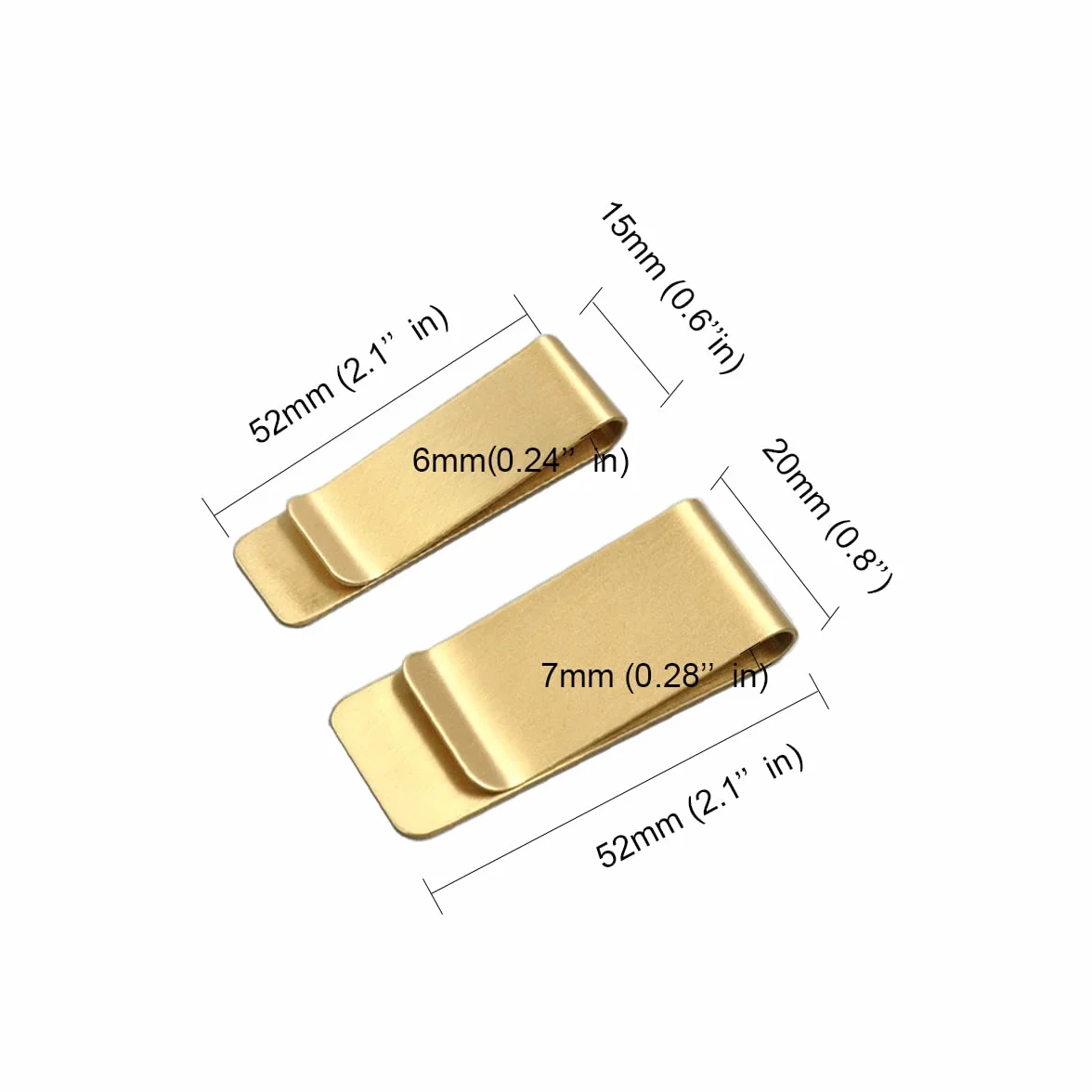 Lot de 2 pinces à billets en métal et laiton doré pour cartes de crédit et billets de banque 52mm 20mm