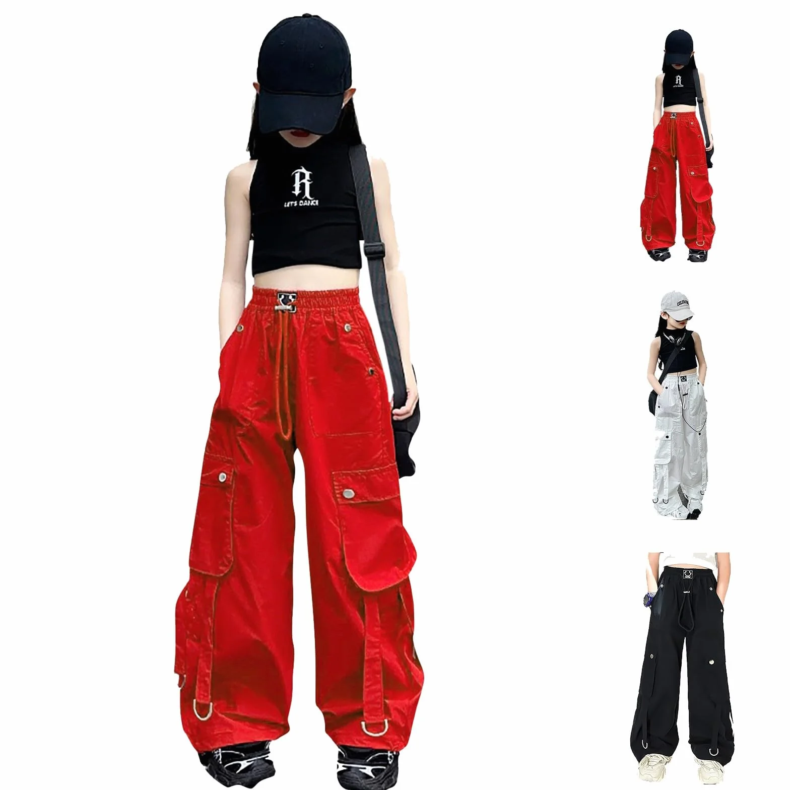 Pantalon cargo unisexe taille haute jambe large pour danse décontractée et plein air