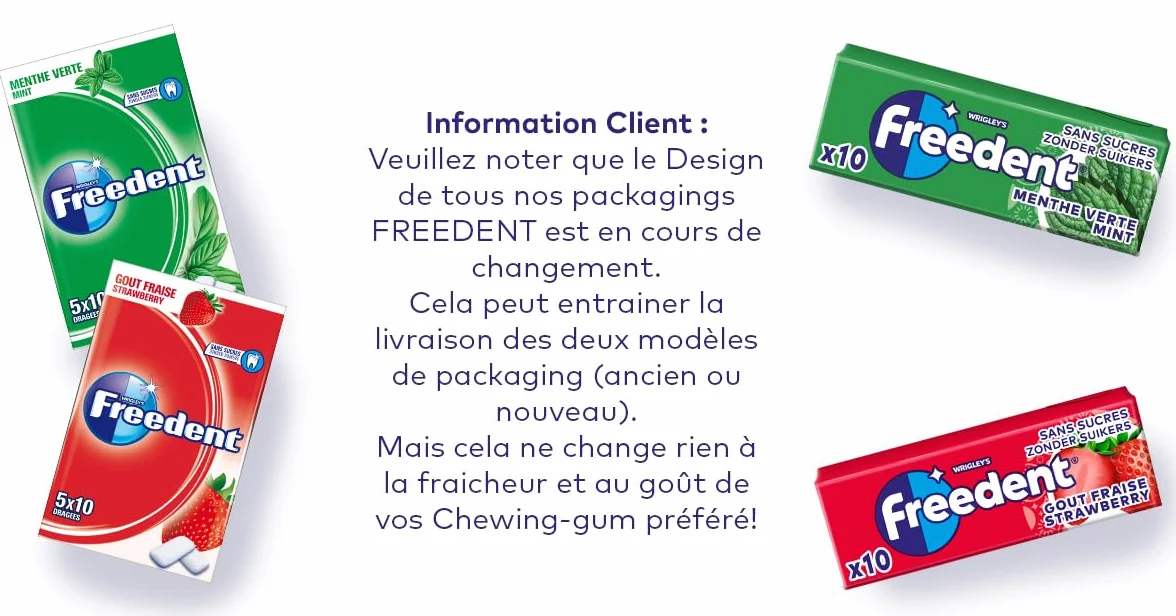 FREEDENT Chewing Gum Sans Sucre Goût Menthe Givrée 5 Paquets 70g