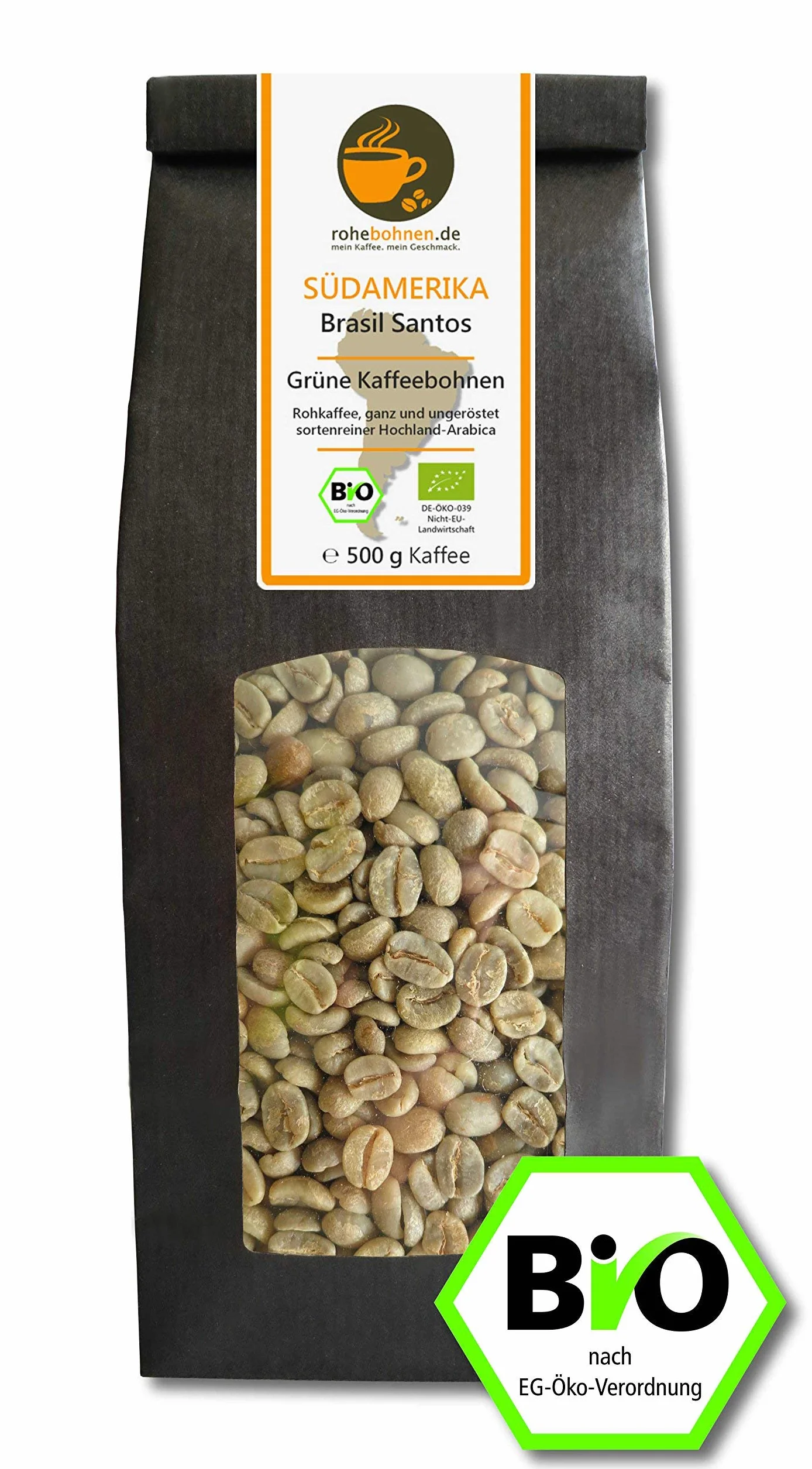 Café vert biologique Arabica Brésil Santos (grains de café vert brut 500g) - certifié GMP