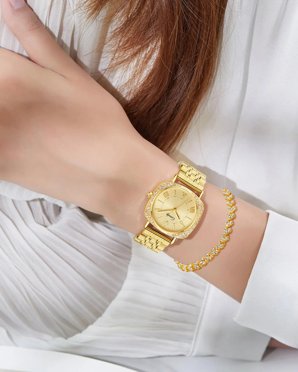 CIVO Montre Femme Doré Argent Étanche Bracelet Acier Inoxydable Analogique Lumineux Calendrier Cadeau Dames