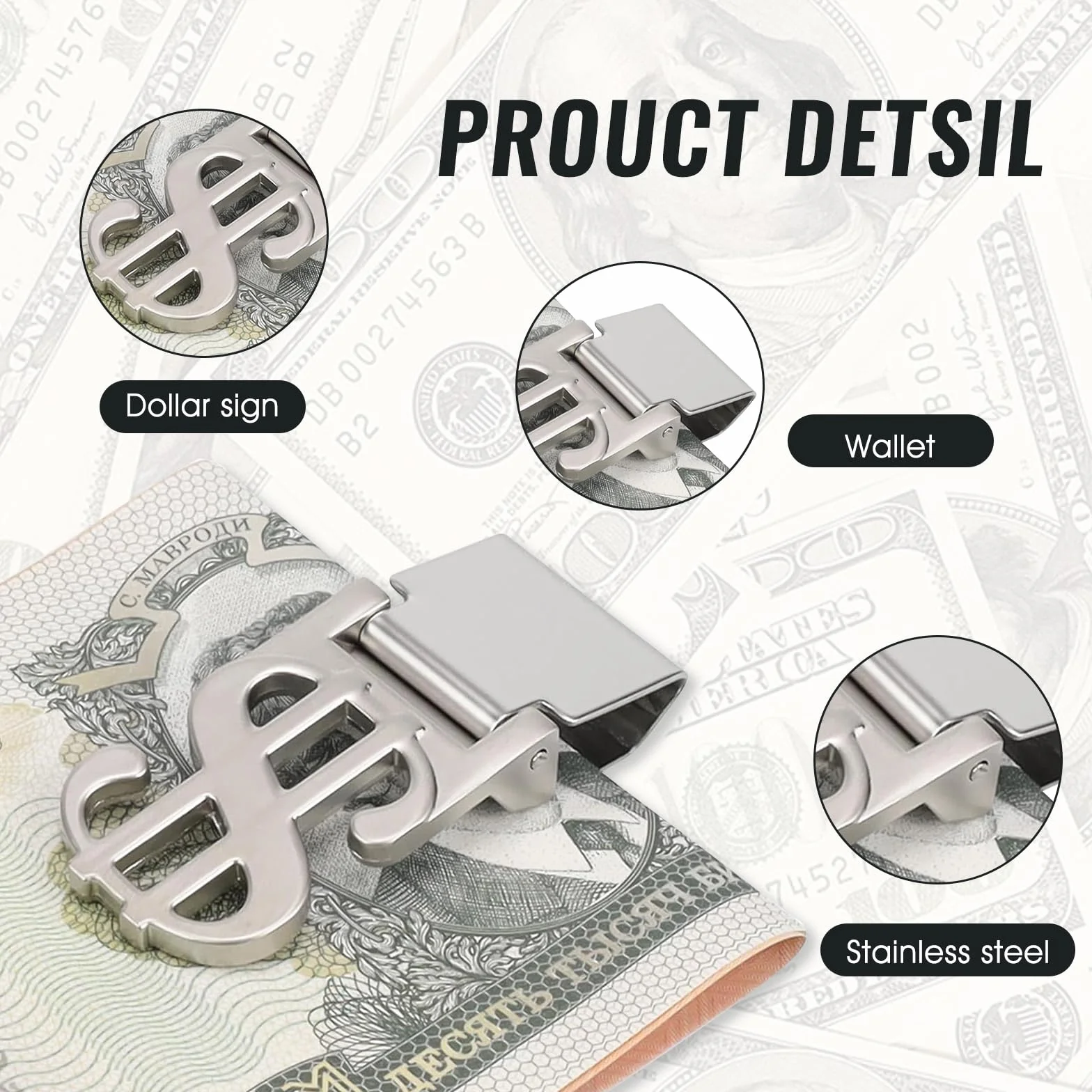 Pince À Billets en Argent 3 Pièces Métal Polissage Galvanoplastie