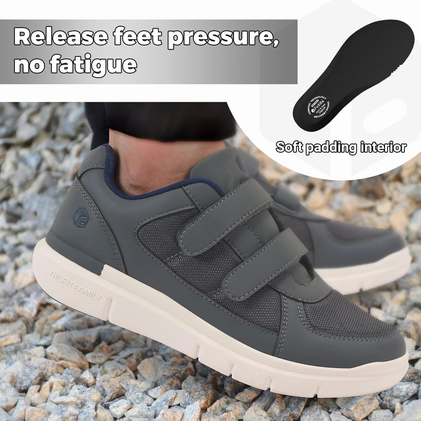 FitVille Chaussures Larges pour Hommes Basket Scratch Confortables Marche Pieds Sensibles