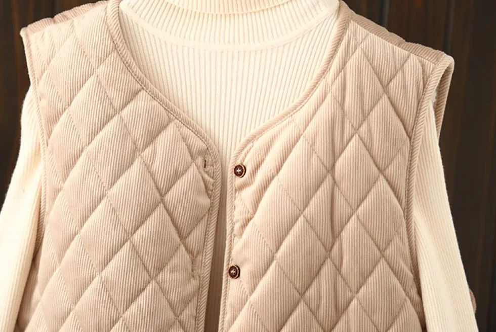 Gilet sans Manche Femme Velours Côtelé Noir Lâche Transition Chaud Hiver Manteau