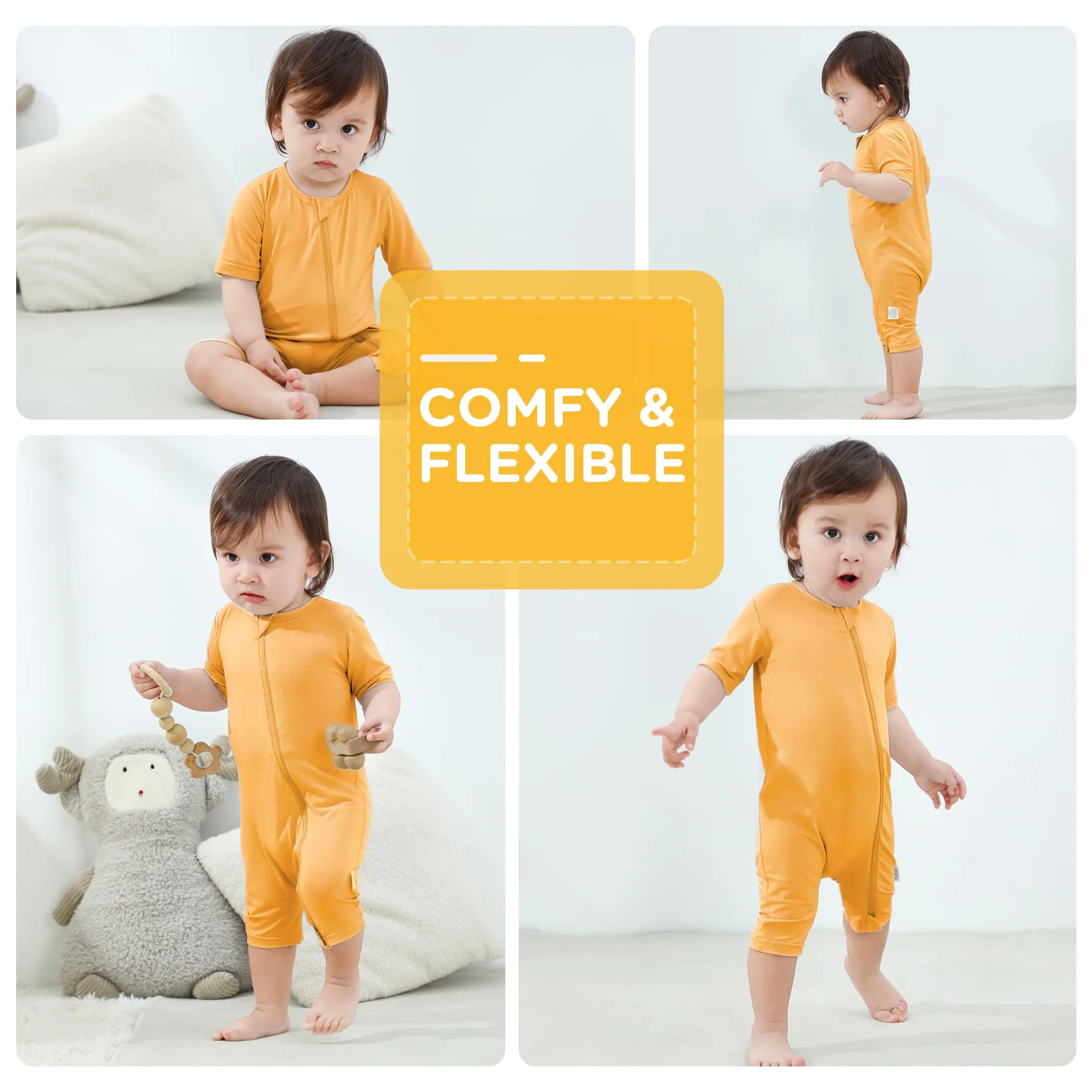 Pyjama Bébé Garçon en Fibre de Bambou - Grenouillère Été Manches Courtes Double Fermeture Éclair