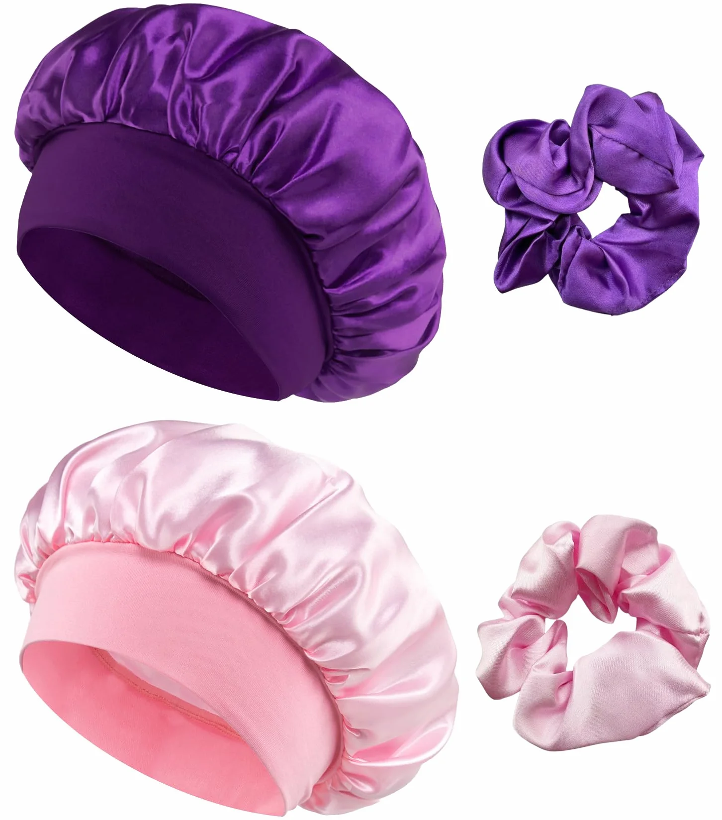 Bonnet Satin Cheveux Nuit en Soie avec Chouchous pour Femmes et Filles