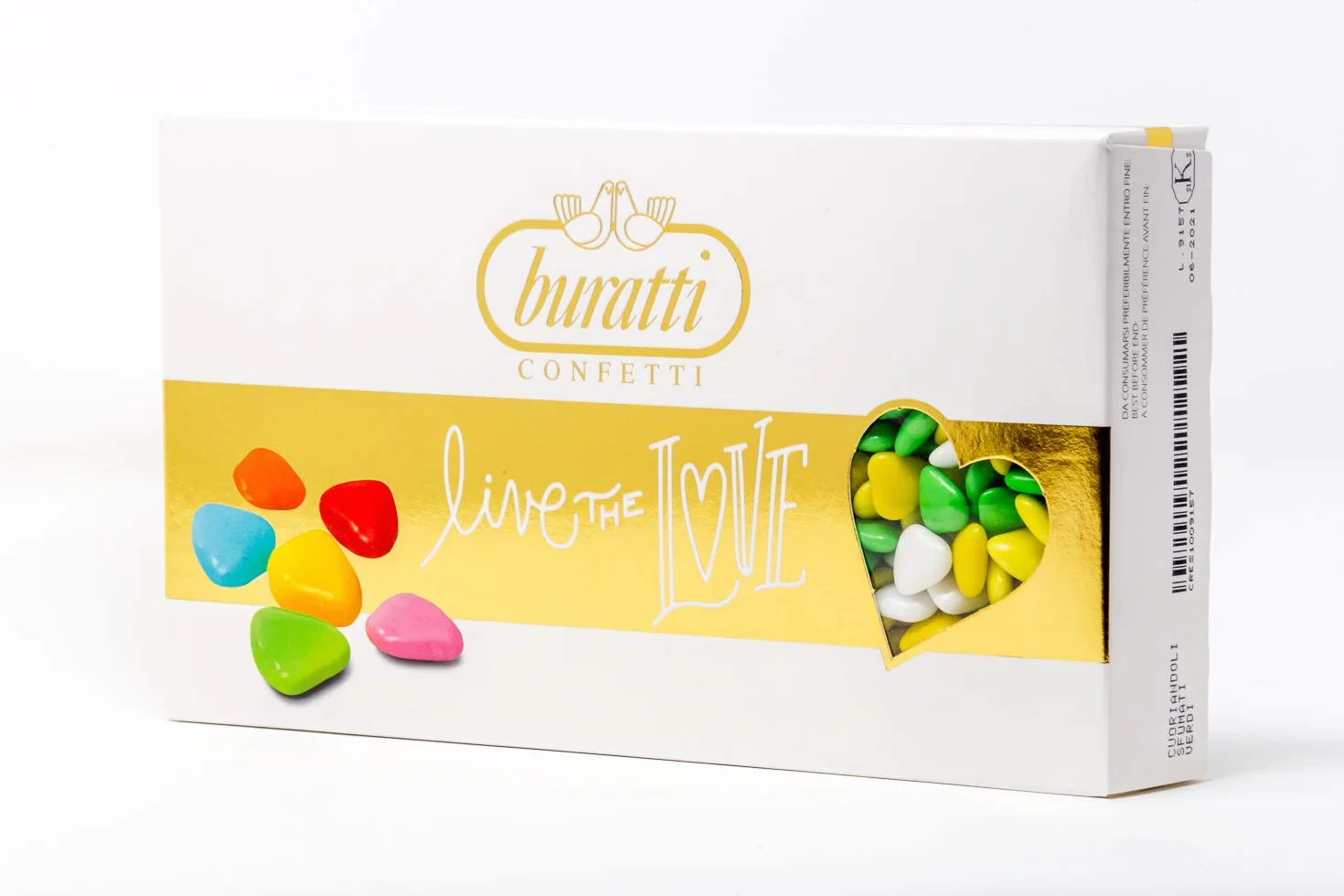 Buratti Confetti Dragées au Chocolat Avec Mini Coeurs Verts Ombrés 1 Kg