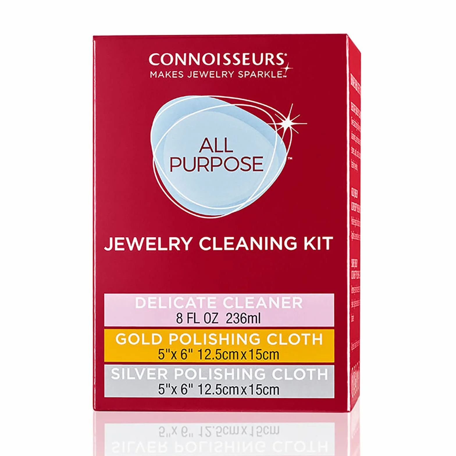 Connoisseurs Kit de Nettoyage de Bijoux avec Chiffon de Polissage et Solution Liquide pour Or, Argent et Pierres Précieuses