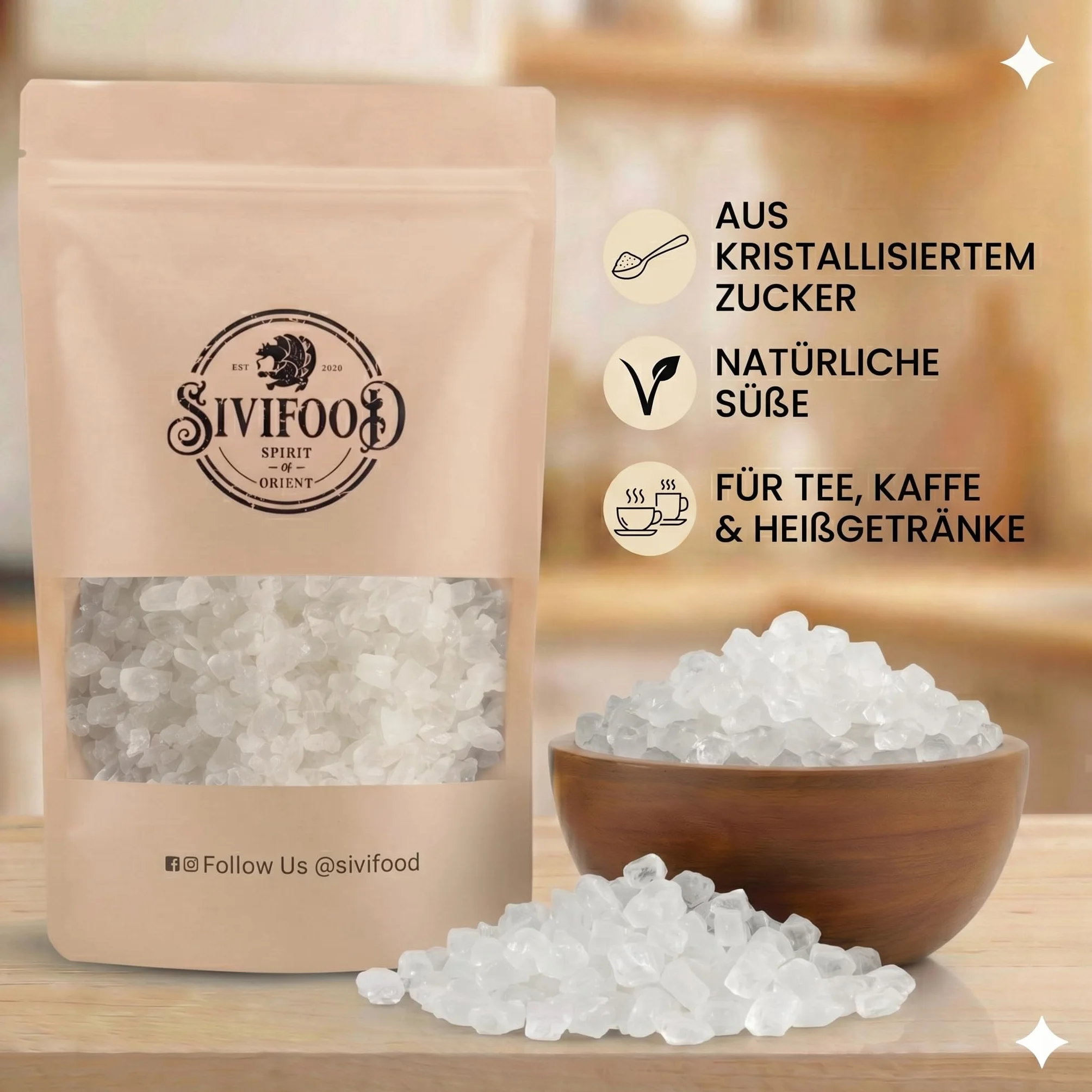 SIVIFOOD fragments de sucre candi naturels blanche 1kg - bonbons de roche en croûte naturels - bonbons de sucre de roche de sucre cristal naturel bonbons de miettes de sucre granule 1000g