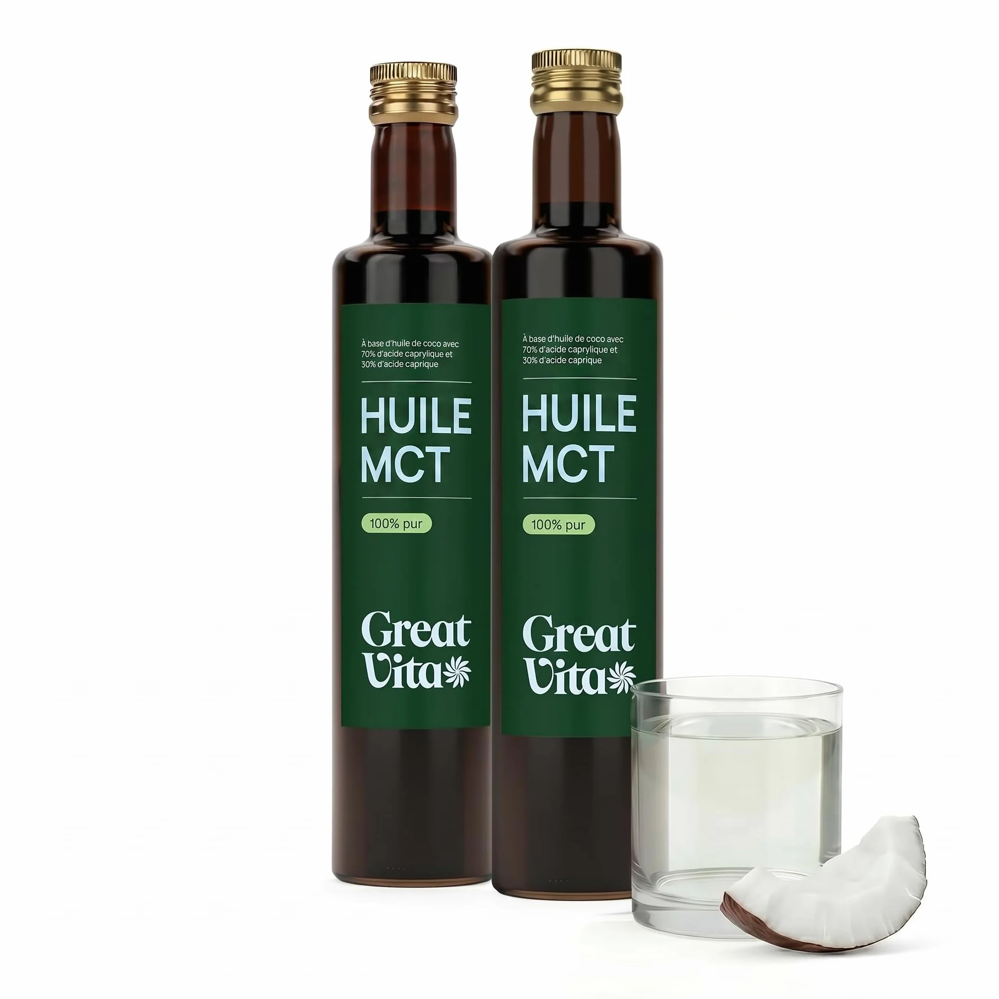 MeaVita Huile MCT C8 + C10, MCT Oil 70% C8 (Acide Caprylique) - Lot 2x 500ml (1 Litre), Issue d'Huile de Noix de Coco, Café Bulletproof Keto Paleo, Vegan, Sans Gluten, Sans Sucre