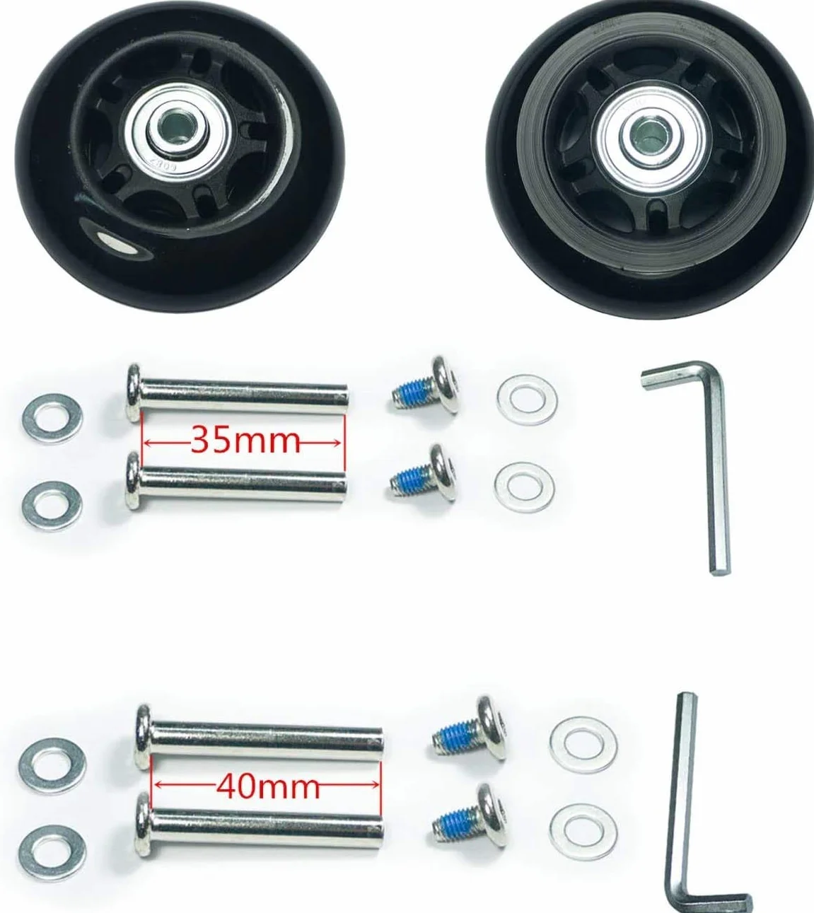 Lovetao Roues de valise en caoutchouc pivotantes avec roulements 6 mm, essieux 30-40 mm, remplacement bagages OD 40-90 mm