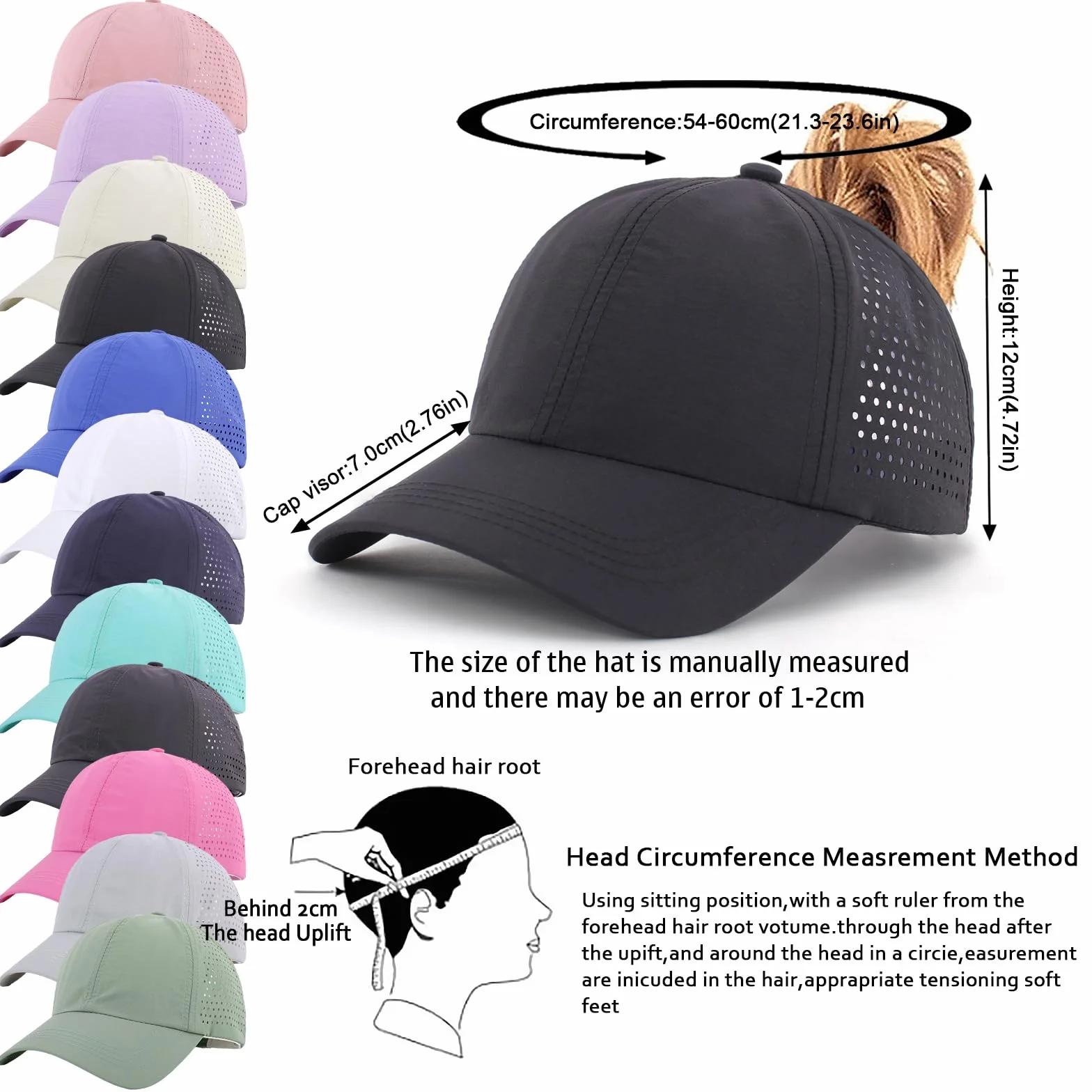 Casquette de Baseball Femme Queue de Cheval Réglable Séchage Rapide Anti-Soleil UV pour Running Golf Cyclisme