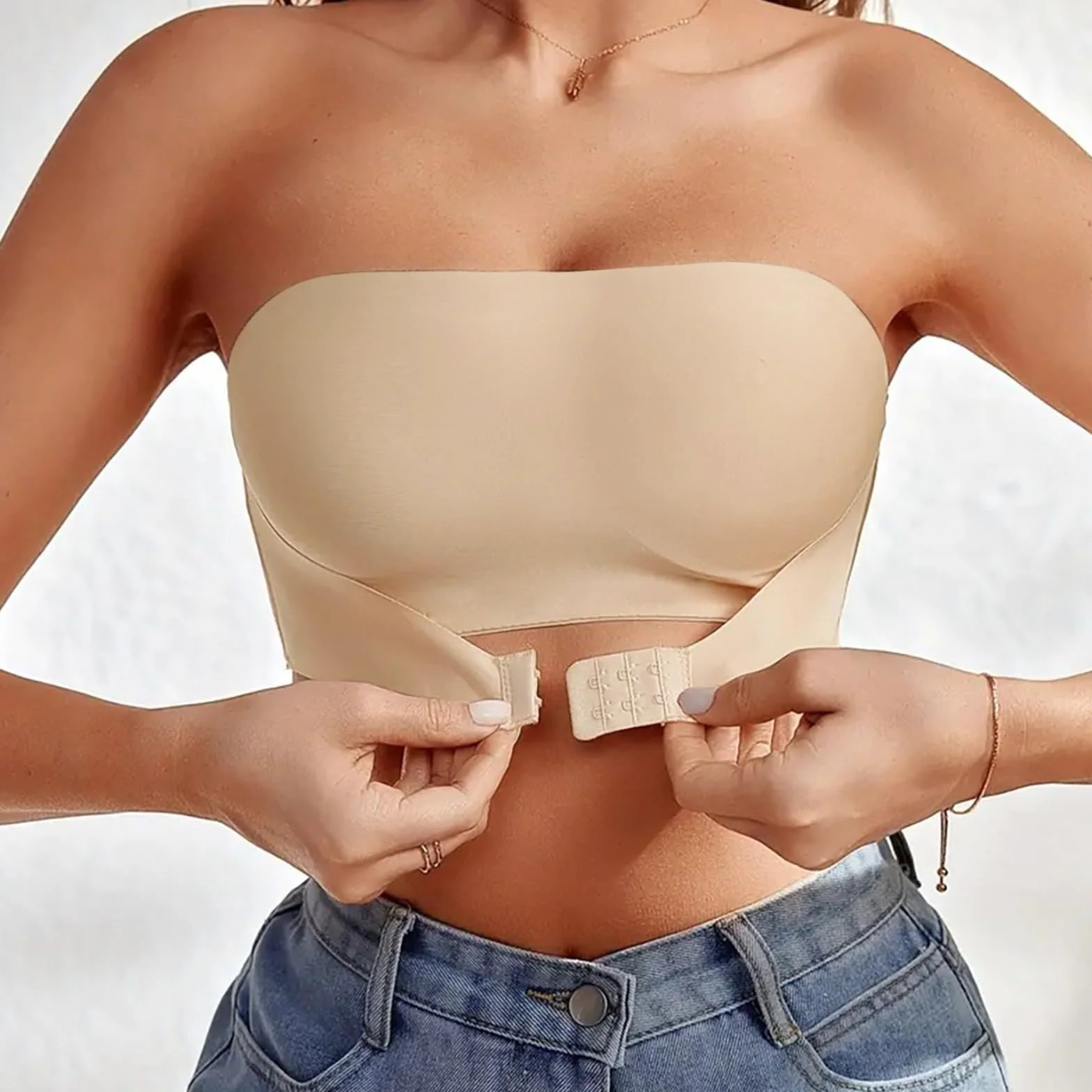 Soutien Gorge Bandeau Dos Transparent Grand Taille Bretelle Large Armature Amovible Push Up Invisible