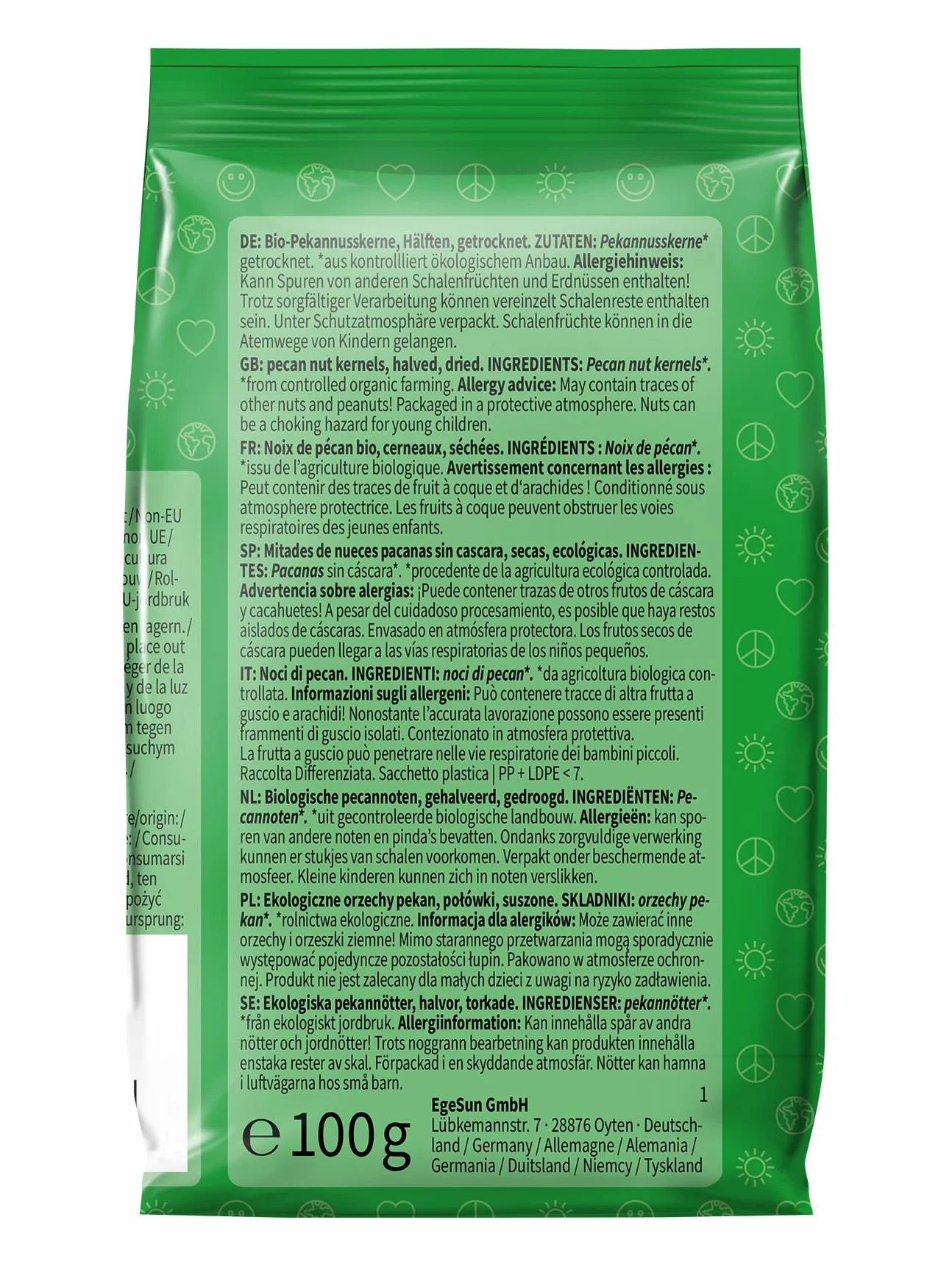 Mundo Feliz - Lot de 5 sachets de noix de pécan bio, 5 x 100 g