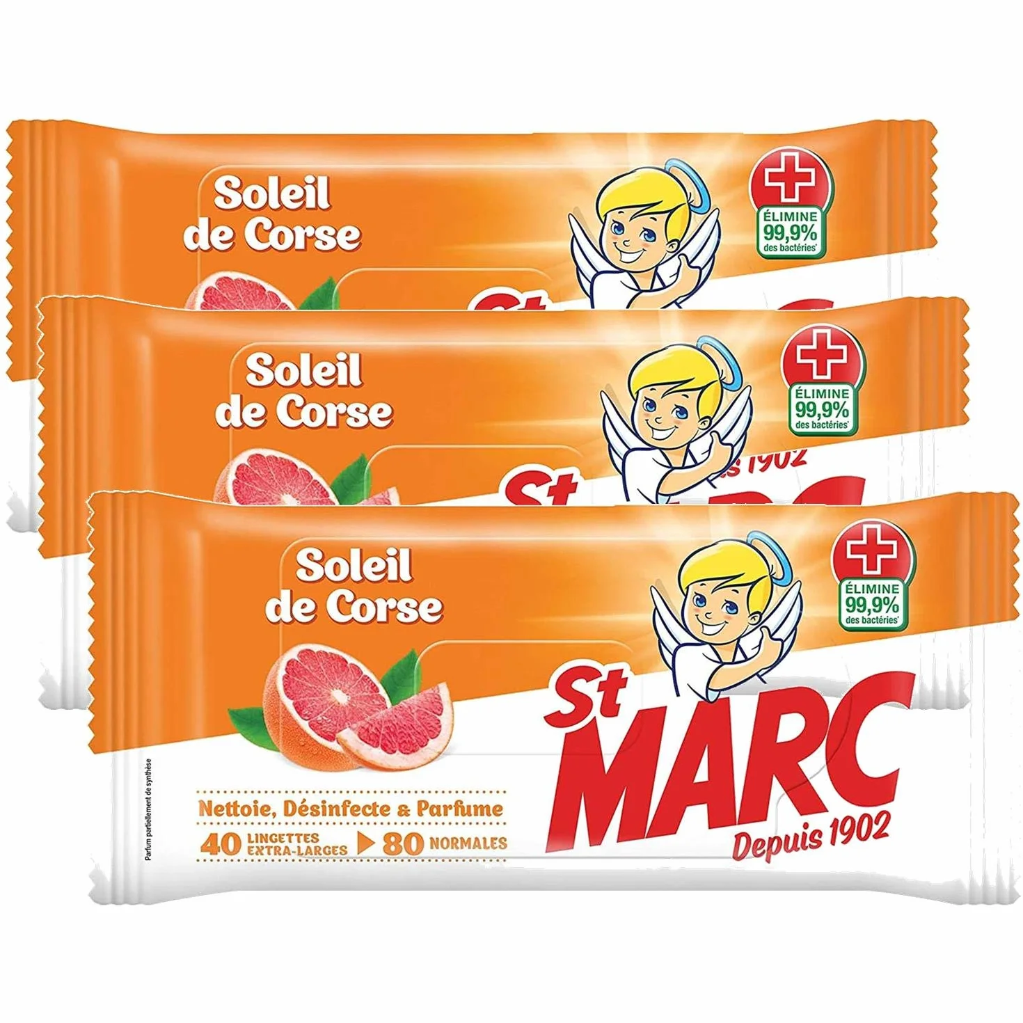 St Marc St.Marc - Lingettes Antibactriennes - Soleil de Corse x 80 - lot de 3 by
