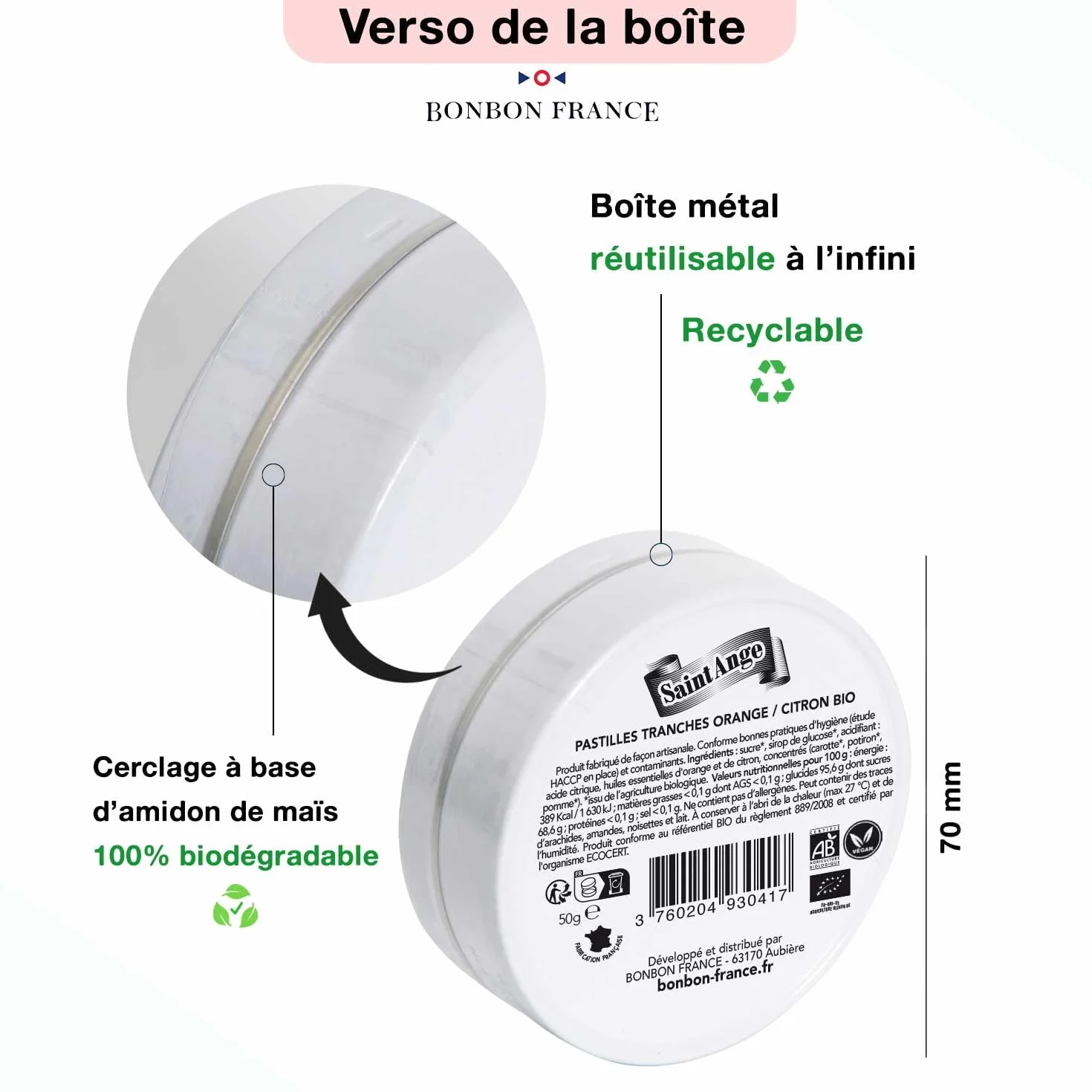 Pastilles Saint-Ange | Bonbons Traditionnels 100% Français (Bio Orange Citron)