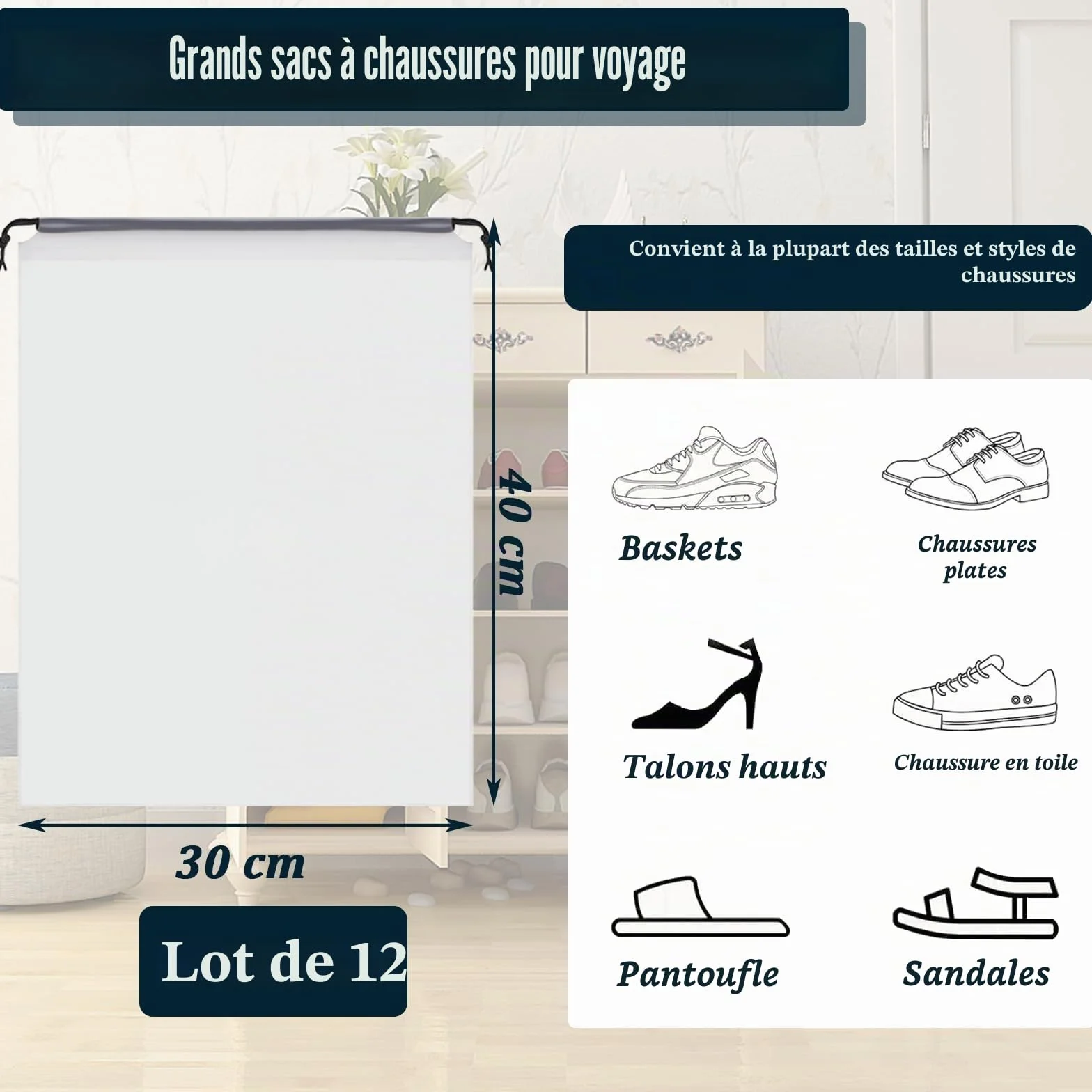 Lot de 12 Sacs à Chaussures de Voyage, Housse Chaussure Anti-Poussière pour Bagages