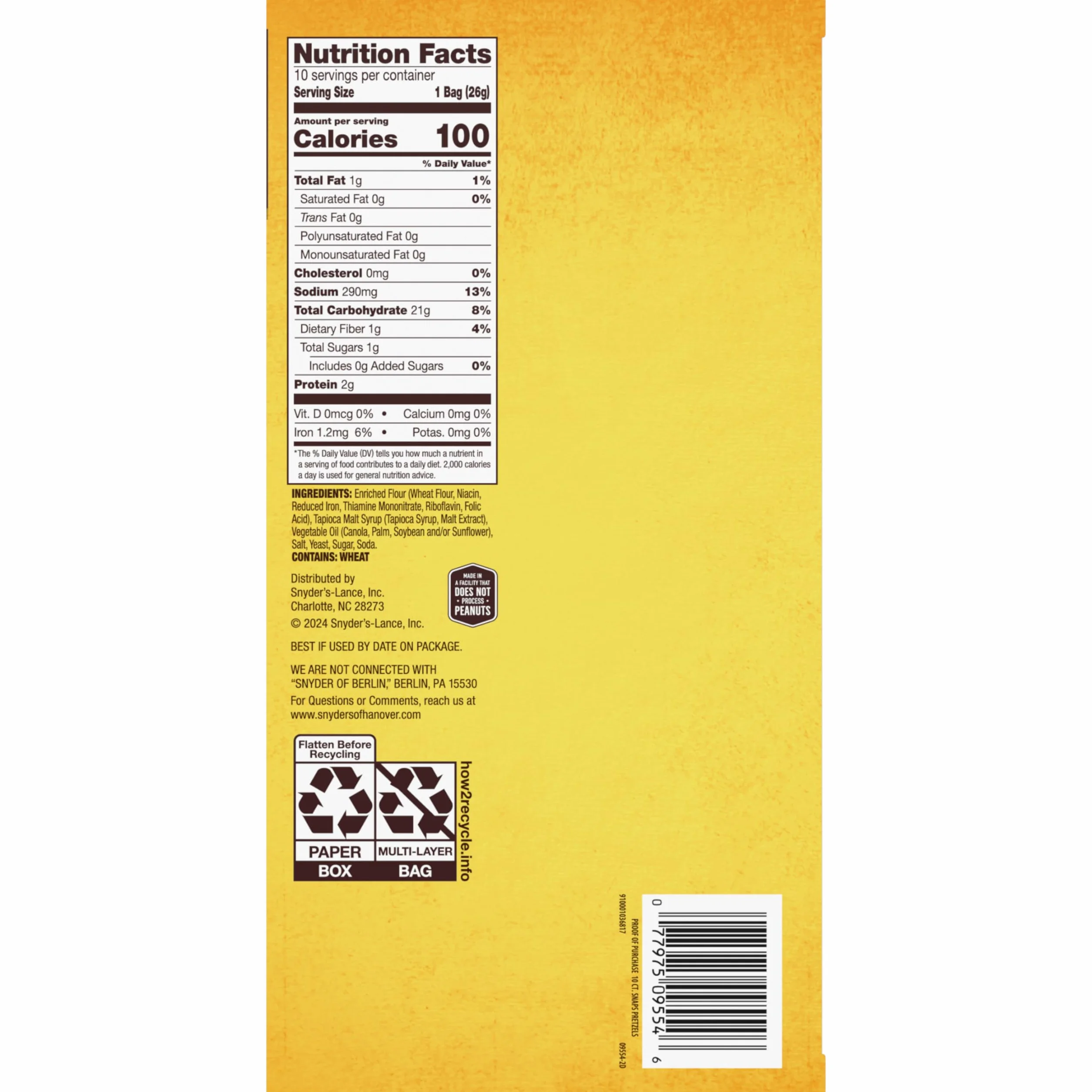 Snyder's of Hanover Bretzels, Snaps Lot de 100 calories