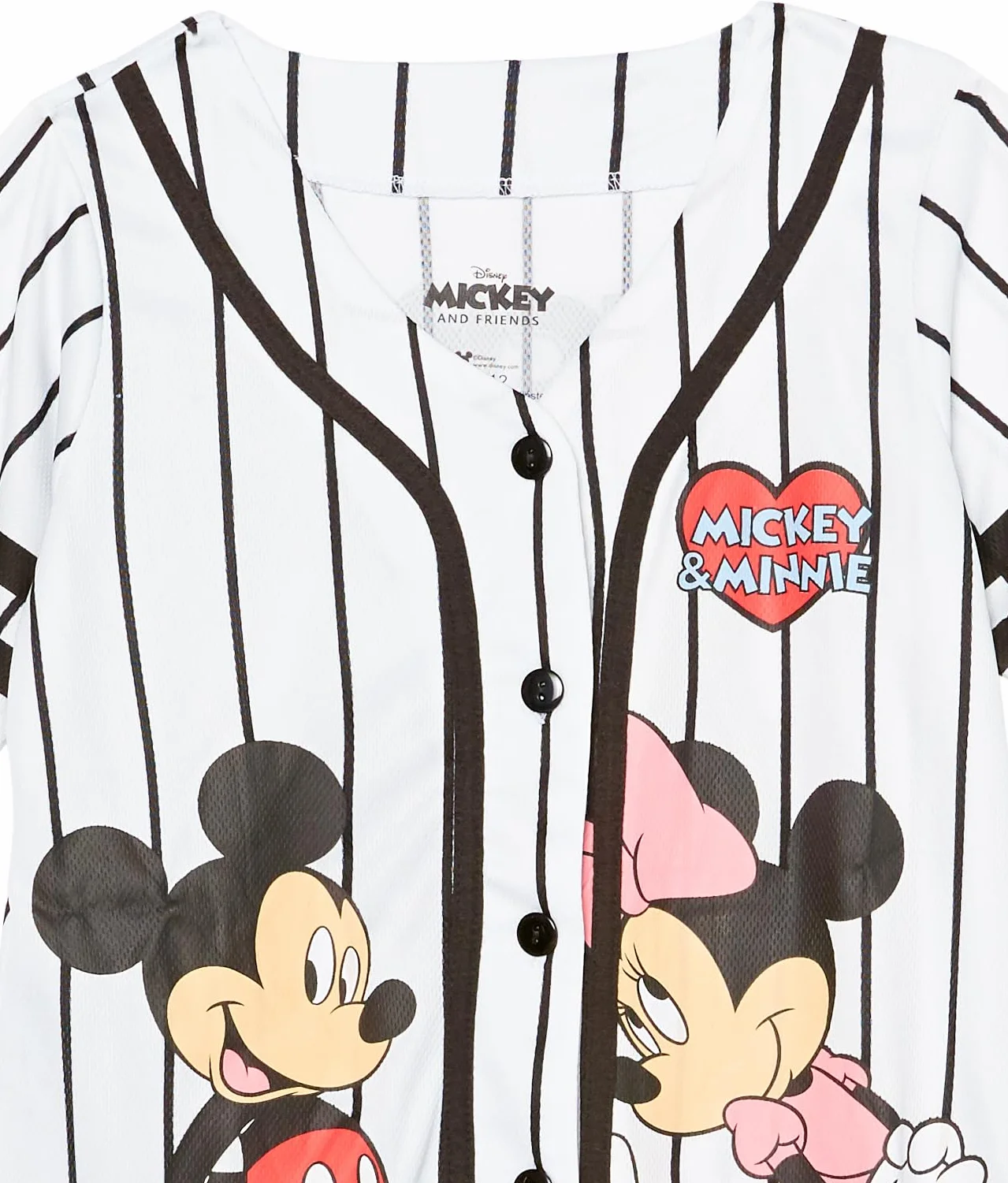Disney Girls Mickey & Minnie Mouse Baseball Jersey Mesh Button Down Shirt
