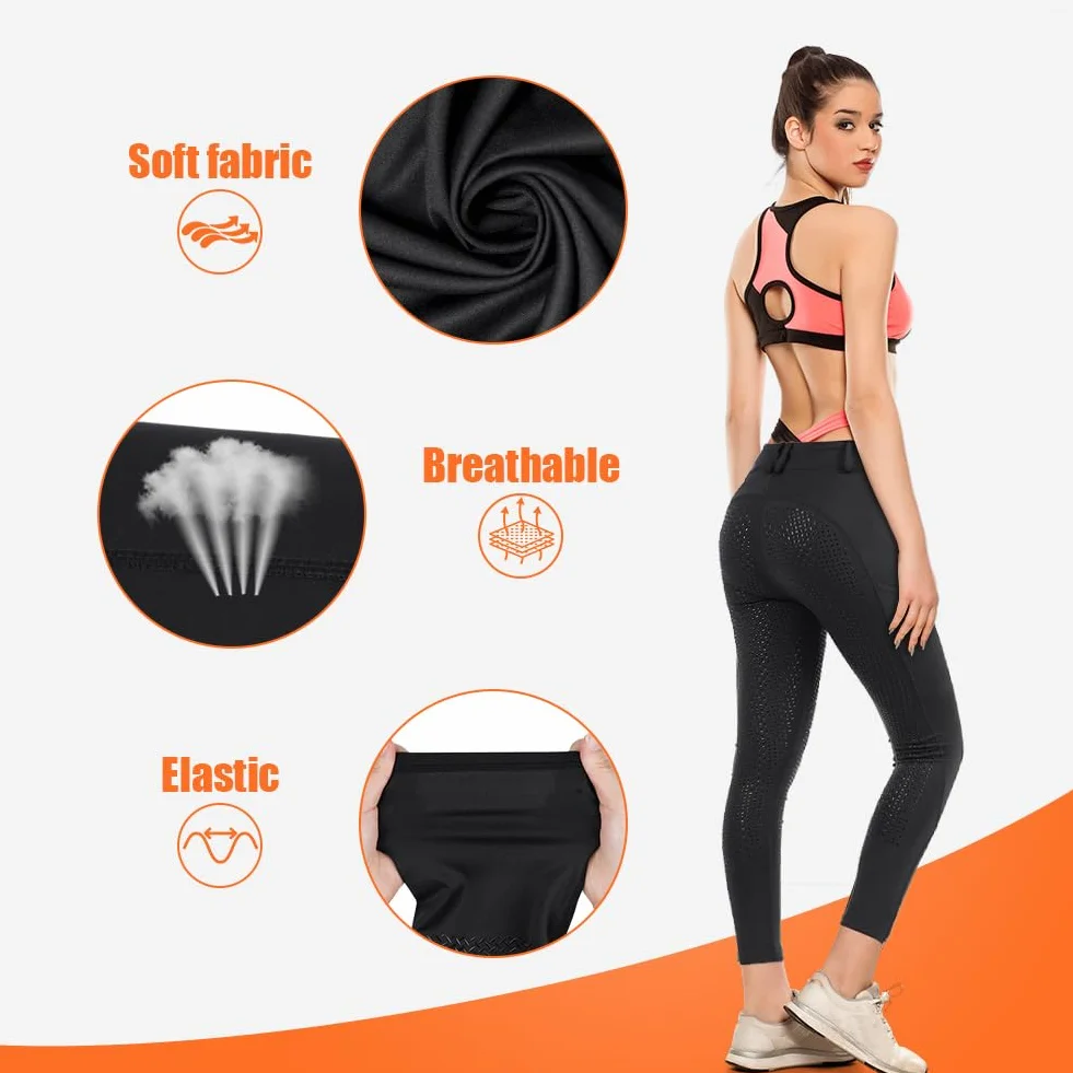 Pantalon d'Équitation Femme HOTUT, Legging à Fond Intégral Silicone Taille Haute avec Poche