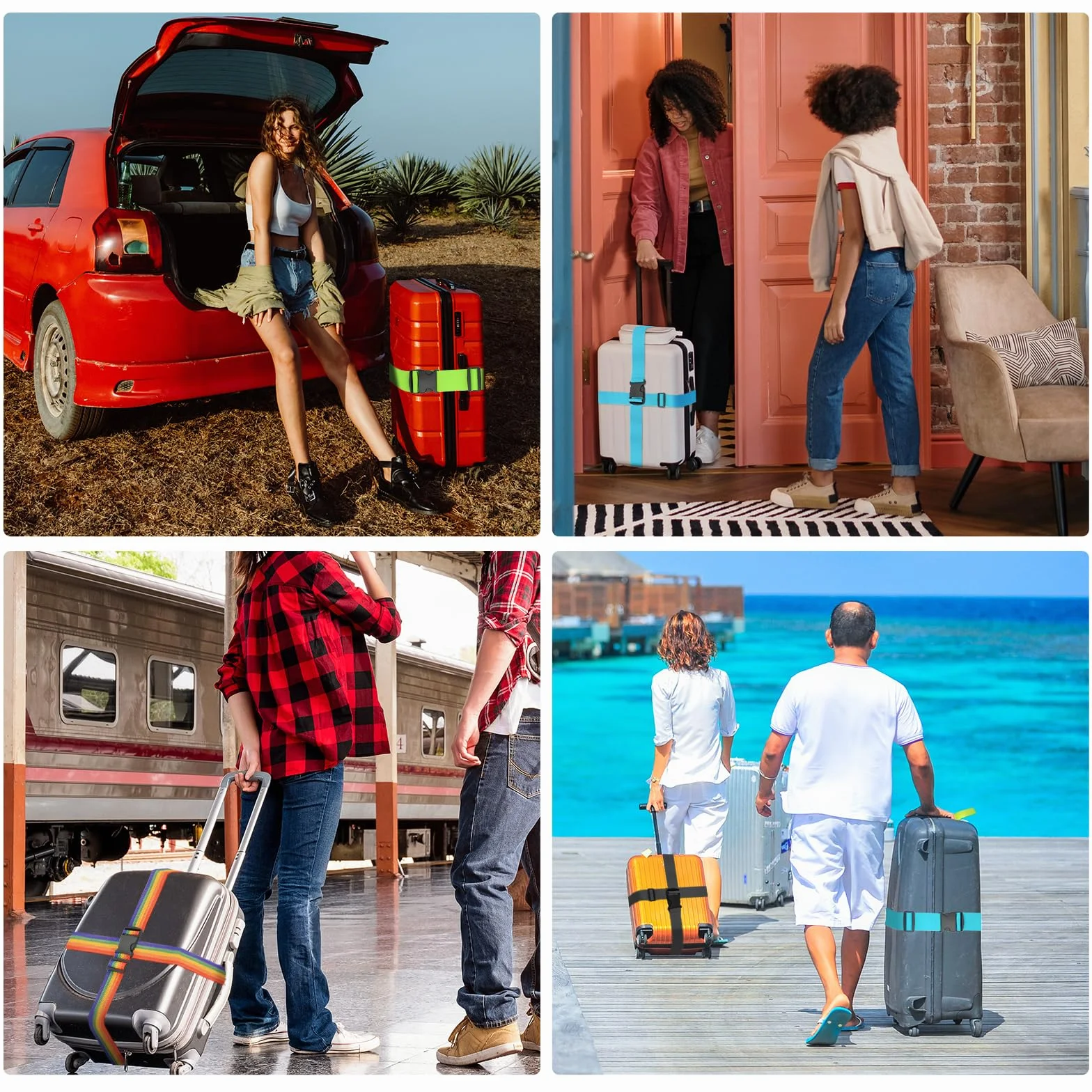 Sangles de Bagage Lot de 4 Robustes Réglables pour Valises - Accessoire de Voyage