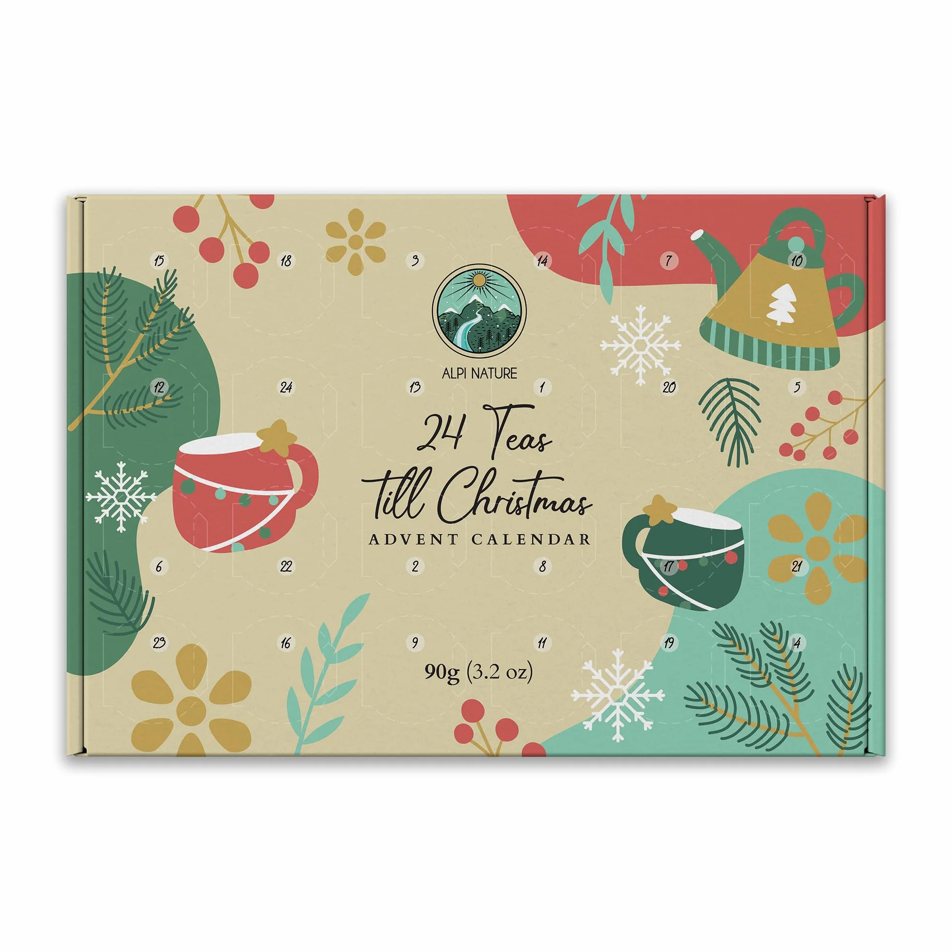Alpi Nature Calendrier de l'Avent Thé 2025, Coffret Thé de Noël, Calendrier de Noël 2025, Sélection de 24 Thés Noirs, Verts, Fruits et Herbes, 24 Pots