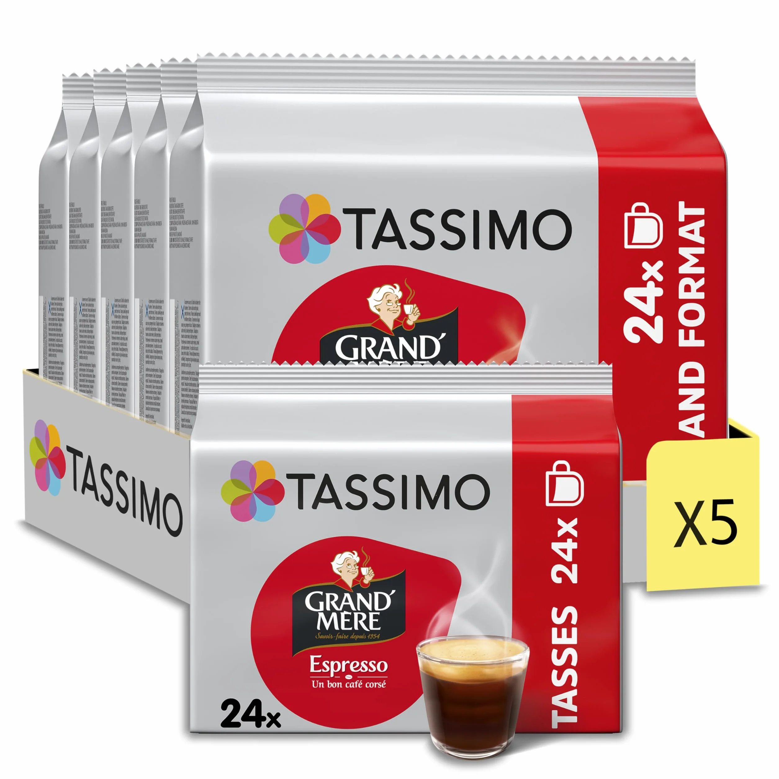 Tassimo, 120 Dosettes Café Espresso Grand'Mère, Compatibles avec les machines TASSIMO, 5 packs de 24 dosettes