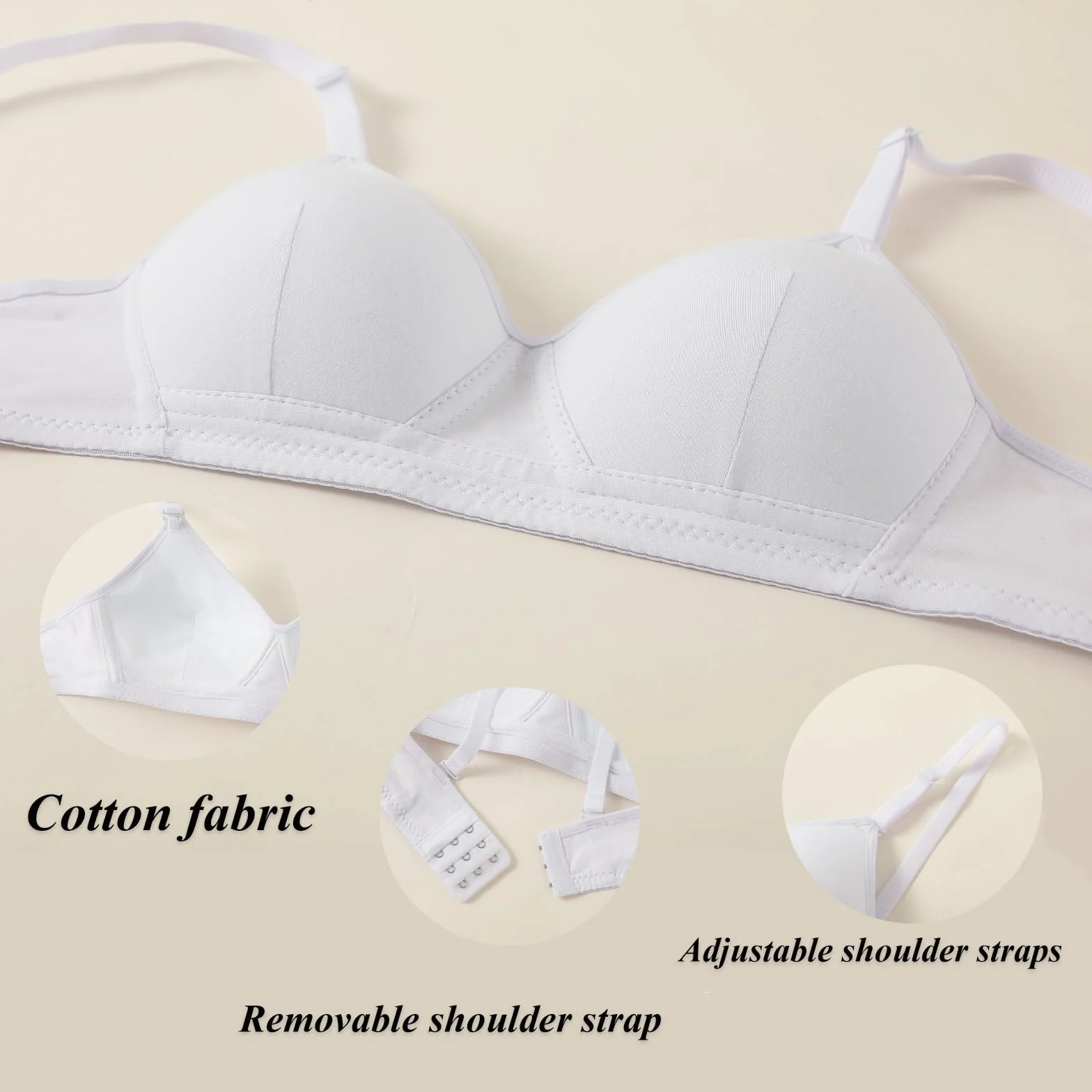 Lot de 3 Soutiens-Gorge de Sport en Coton pour Adolescentes avec Sangle Amovible