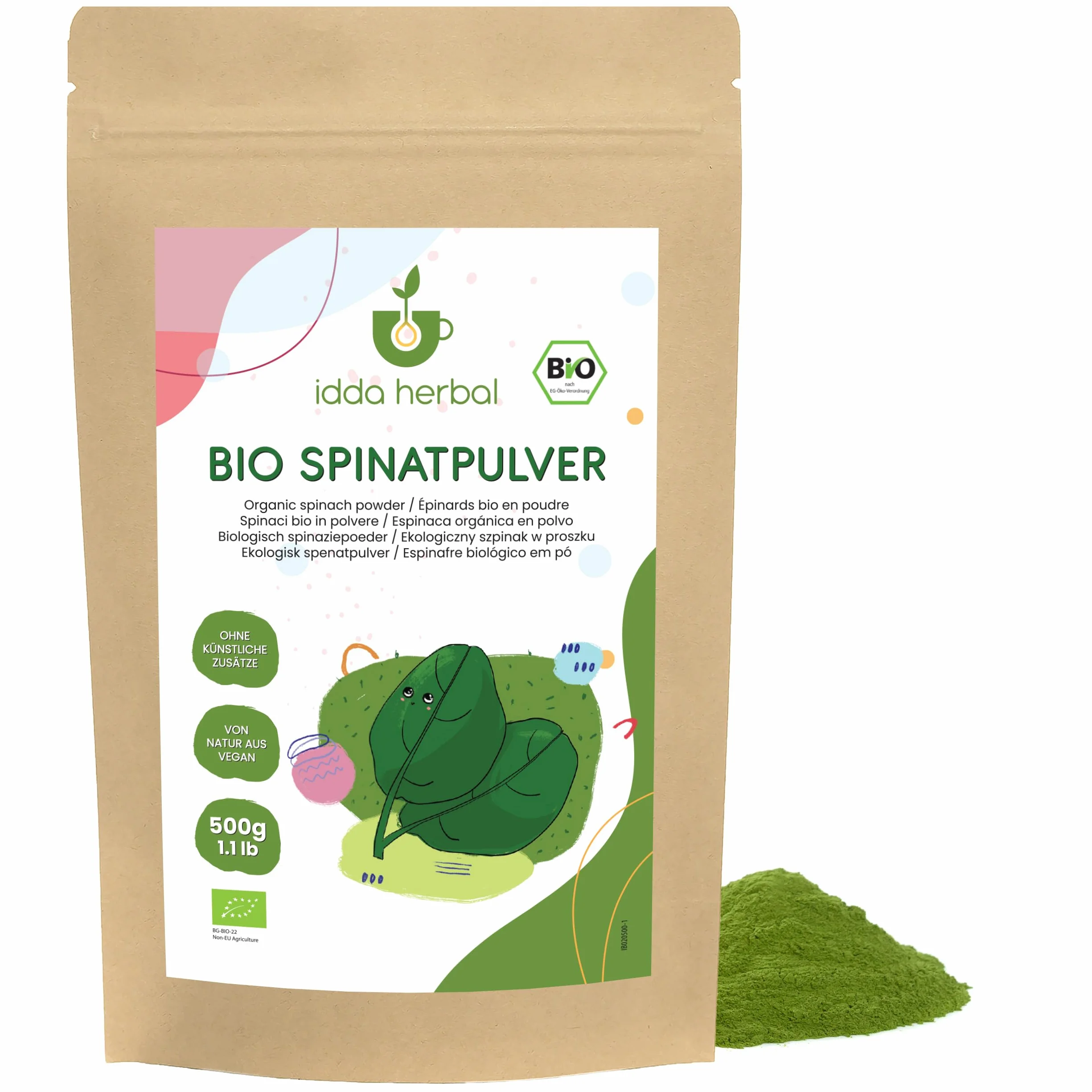 Poudre d'Épinards BIO 500g, Poudre d'Épinards pour la Cuisine et Colorant Alimentaire