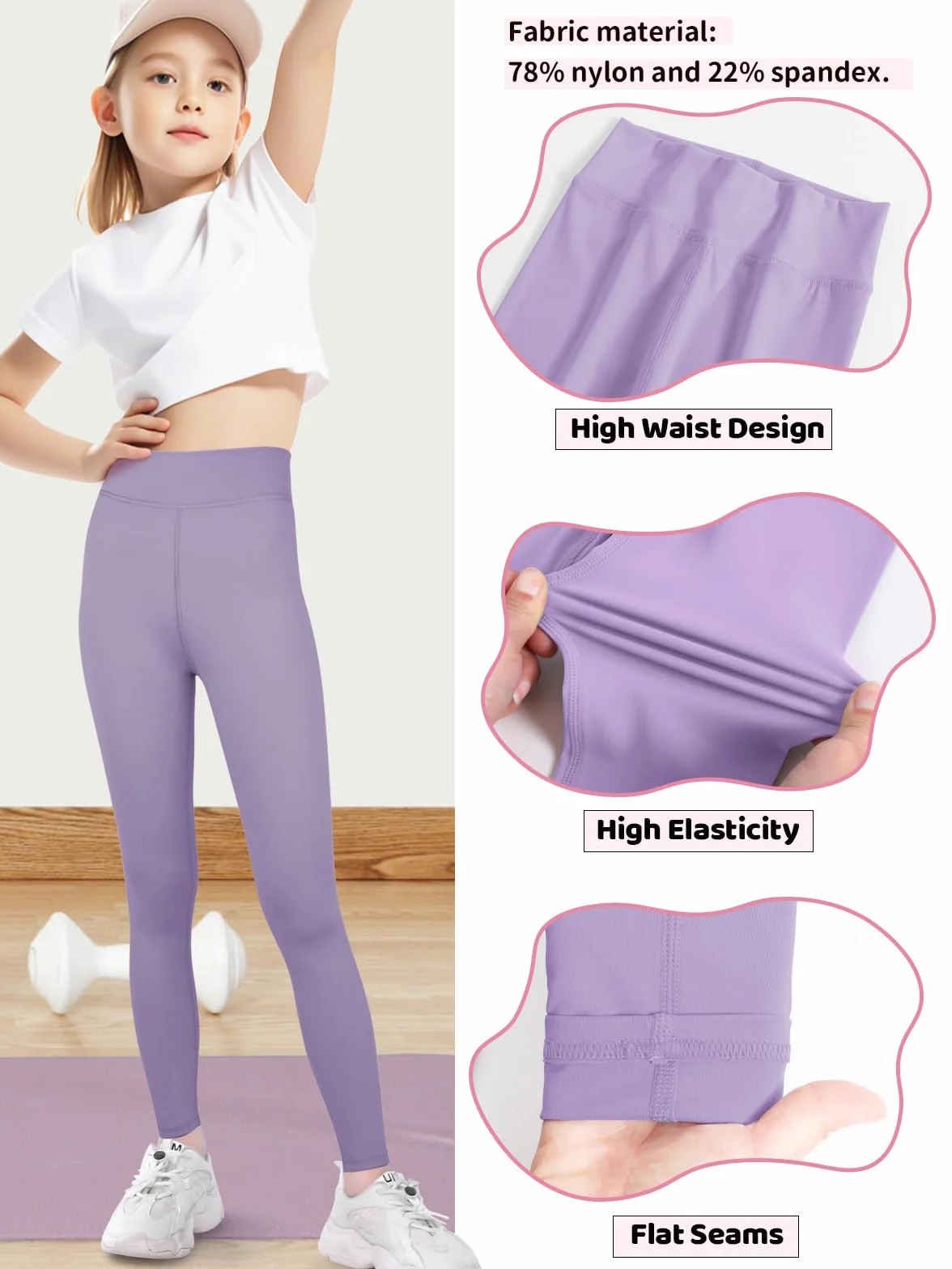 Legging Sport Fille Pantalon Yoga Taille Elastique pour Jogging Gymnastique