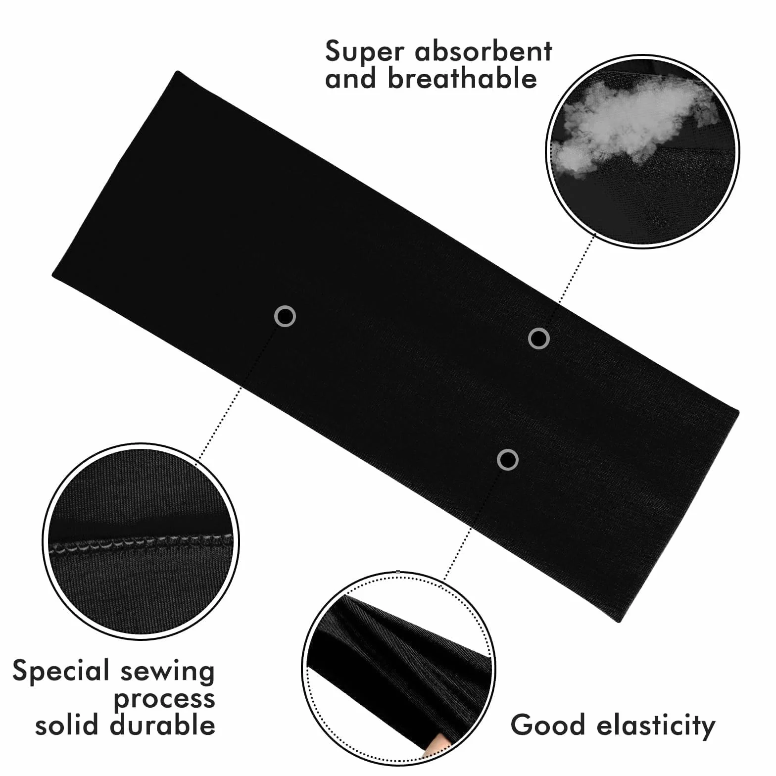 Bandeau Cheveux Antidérapant 3 Pièces Élastique Sport Yoga Running Fitness Cyclisme Noir Classique
