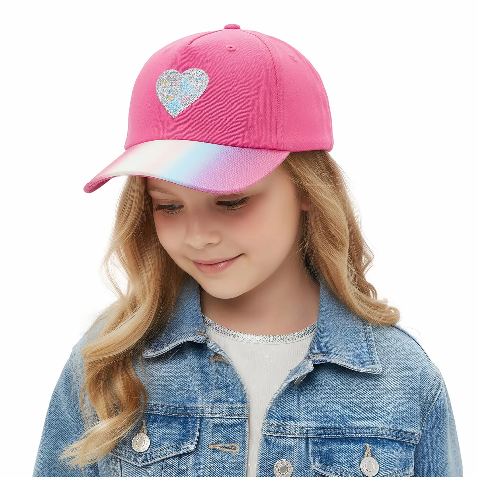 Casquette de baseball pour fille paillettes queue de cheval motif cœur réglable été 2-6 ans