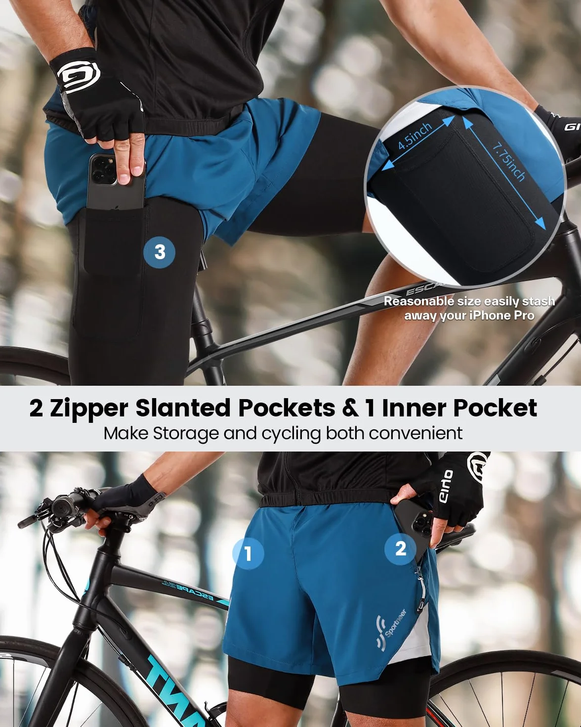 Sportneer Pantalon de cyclisme homme rembourrage 3D Taille M 3XL
