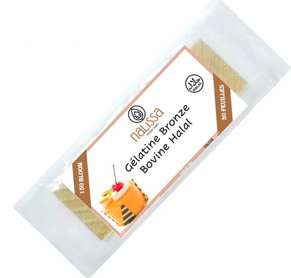 Gélatine bovine en feuille x30 halal 150 bloom goût neutre