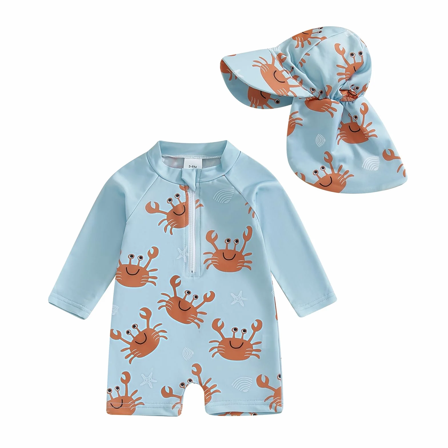 Loalirando Maillot de Bain Enfant Bébé Garçon 2 Pièces Anti-UV Combinaison Zippé Manches Longues Chapeau Large Bord