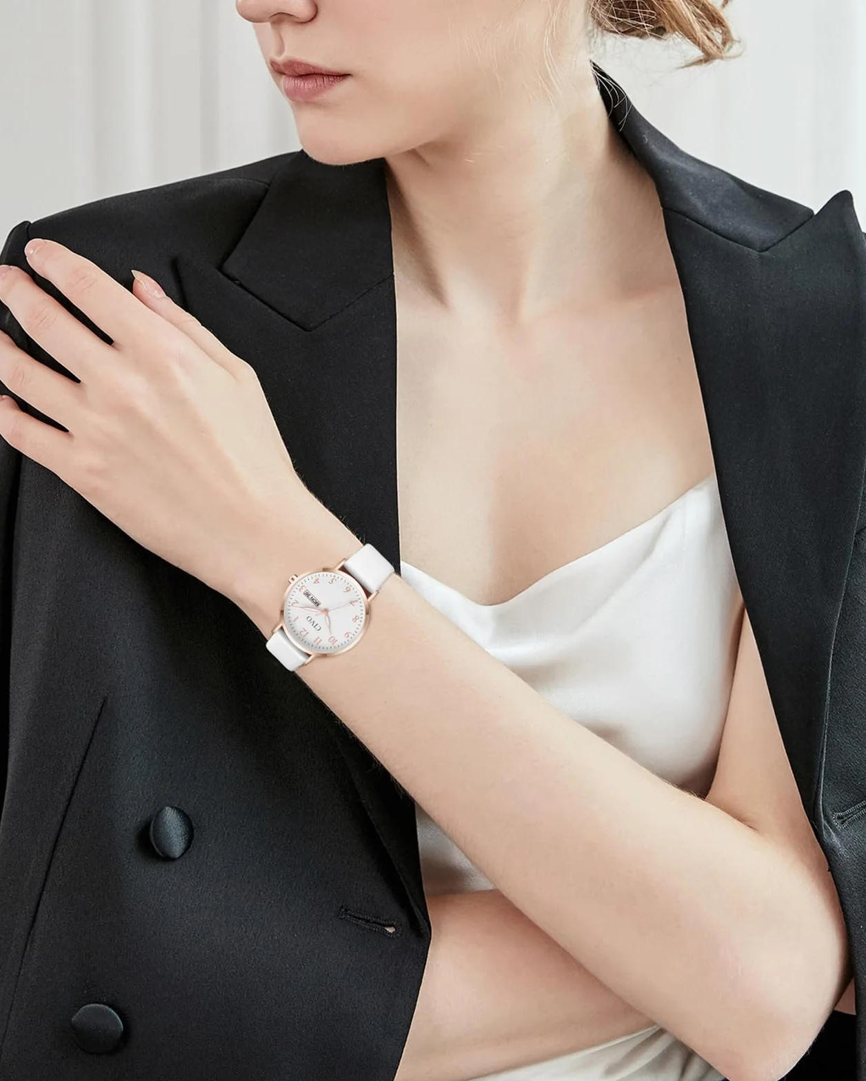 CIVO Montre Femme Analogique 35mm Cadran Clair Grands Chiffres Aiguilles Lumineuses Date Jour Bracelet Cuir