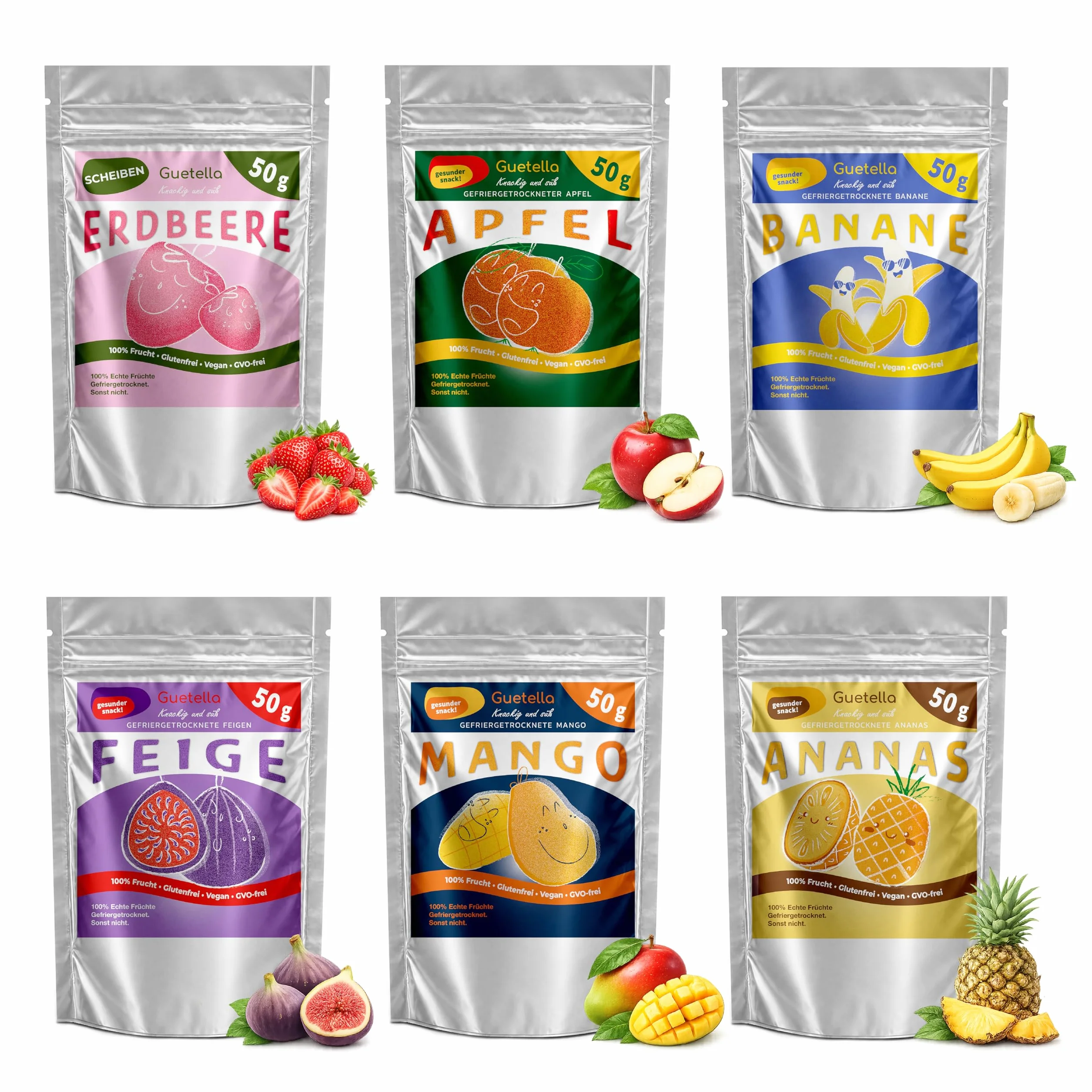Mélange de fruits lyophilisés, tranches de fruits, 100% fruits séchés, naturel, sans additifs, qualité supérieure, mélange de fruits en tranches, végétalien, collation, pur fruit