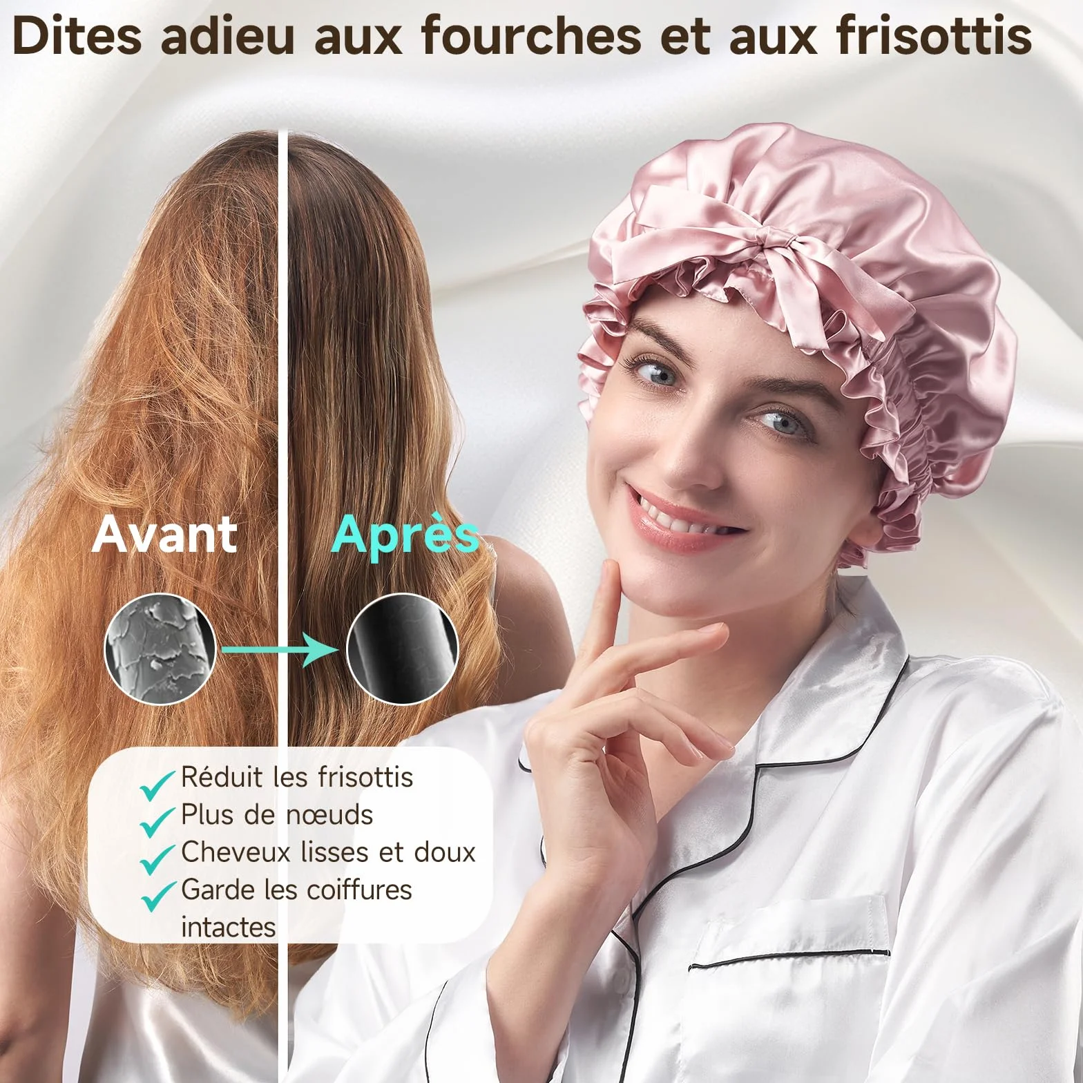 Umisleep Bonnet 100% Soie de mûrier réversible 22 Momme Volants Cheveux bouclés – Doux Respirant Bande réglable Nuit