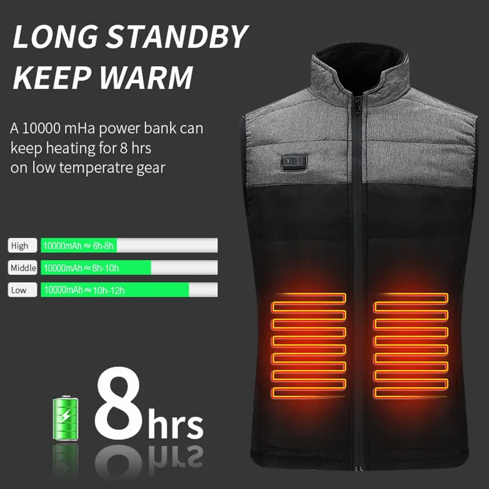 Veste Chauffante Homme USB 9 Zones Gilet Chauffant Moto Doudoune Sans Manche Femme Blouson Chasse Thermique Électrique Hiver