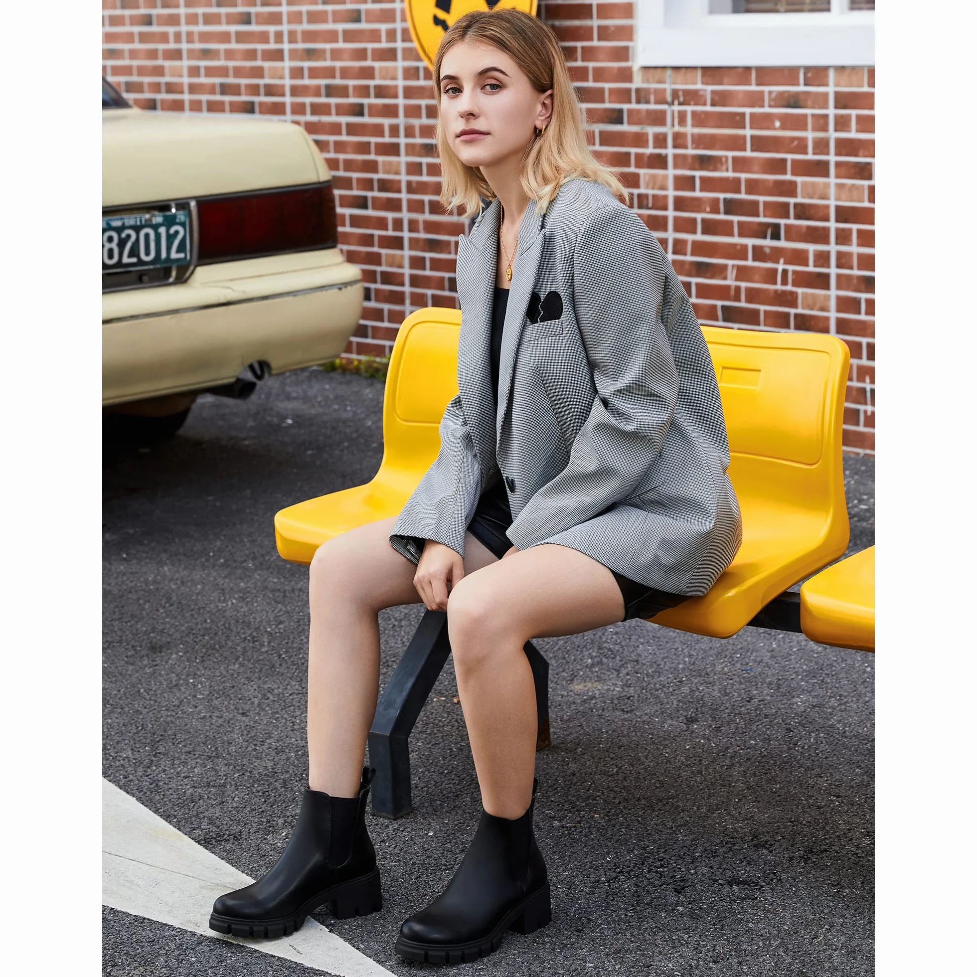 JABASIC Chelsea Boots pour femmes bottes à plateau élastiques à glisser