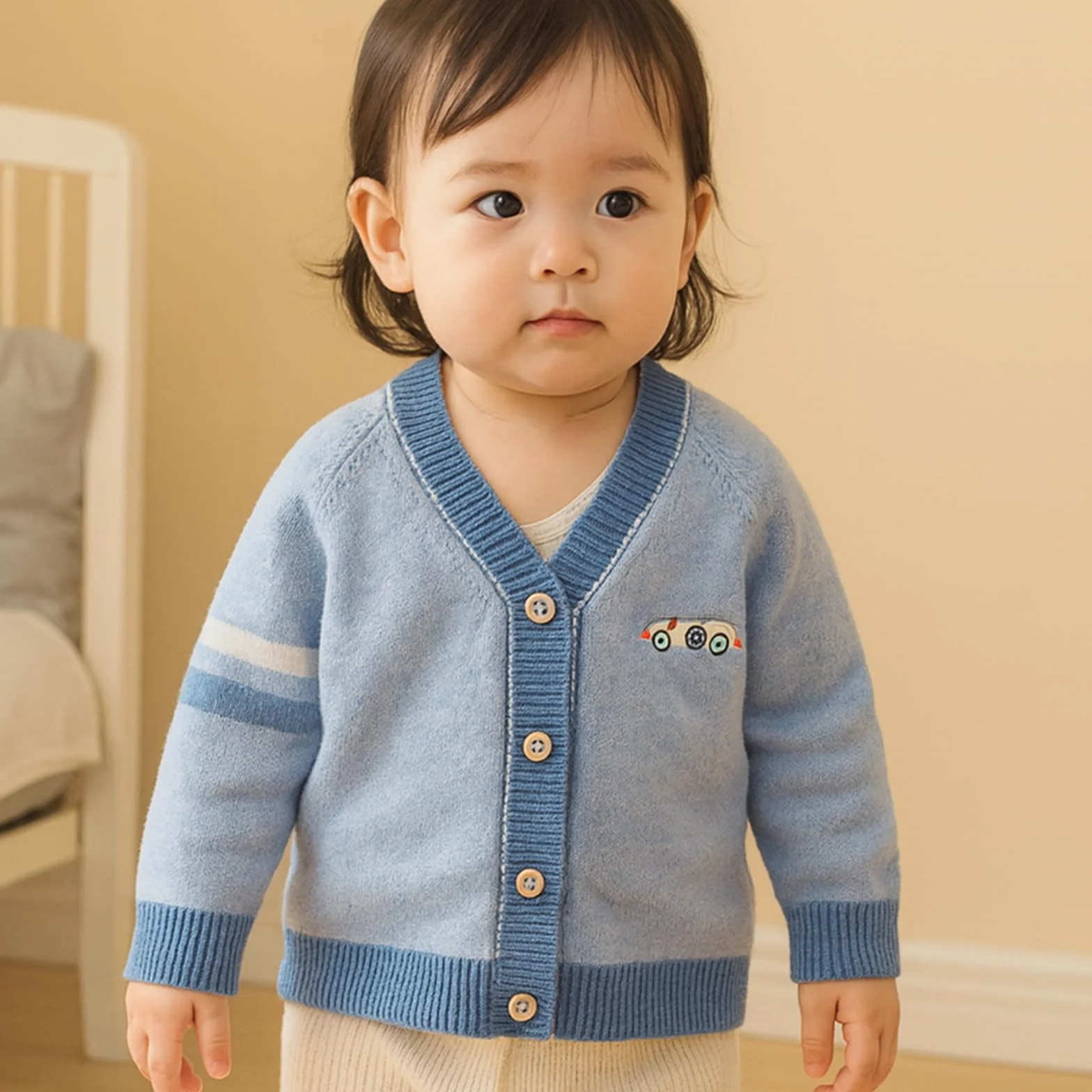 Tout-Petits Garçons Cardigan Pull en Coton à Col en V Veste à Manches Longues Automne Hiver