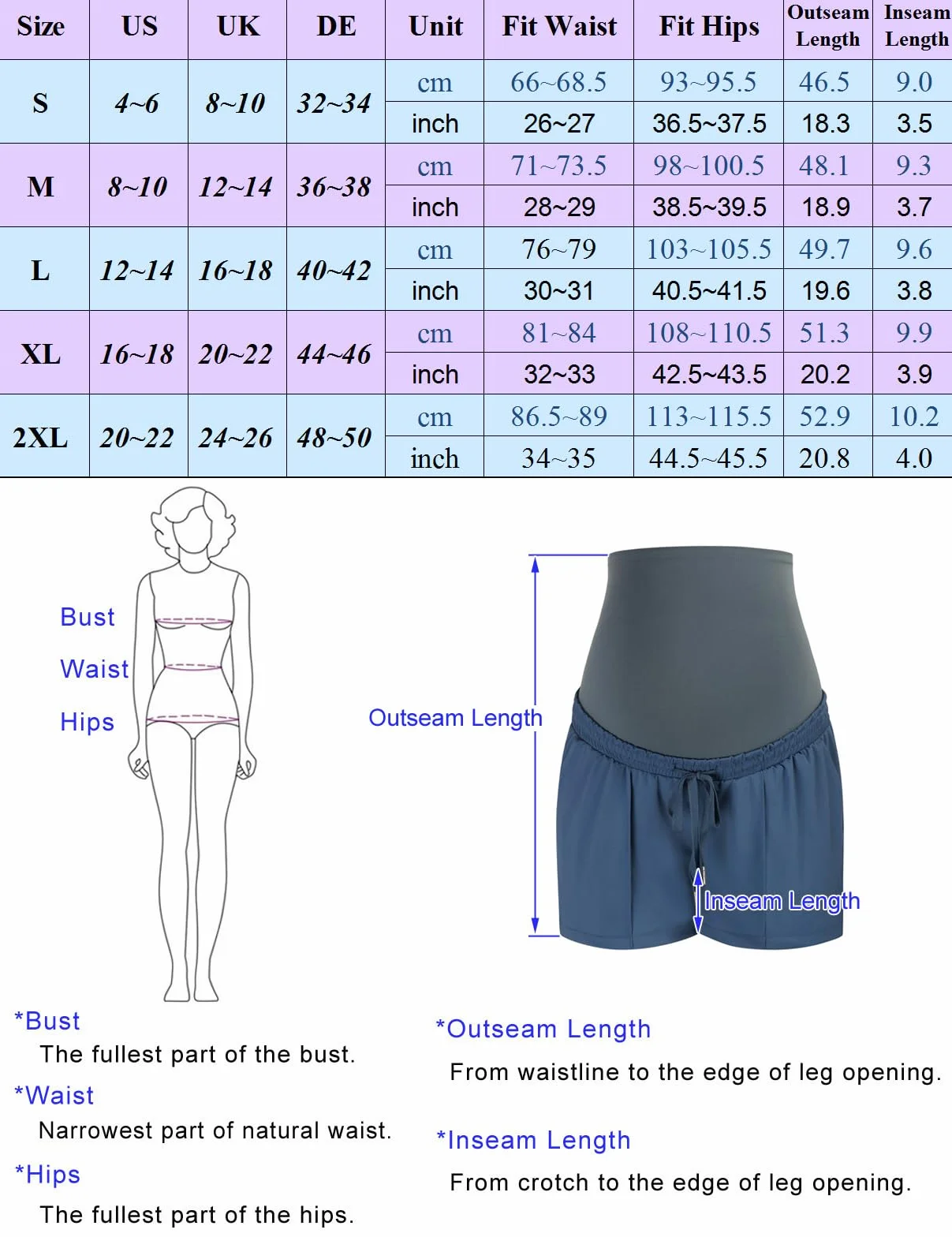 Maacie Short de grossesse à taille haute avec cordon de serrage Short de sport décontracté Convient pour la randonnée