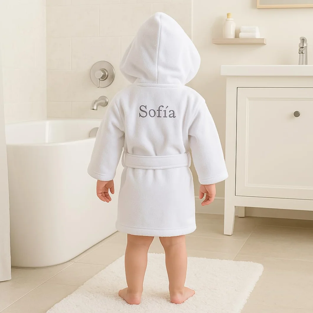 Peignoir de Bain Personnalisé Bébé 100% Coton avec Capuche et Ceinture