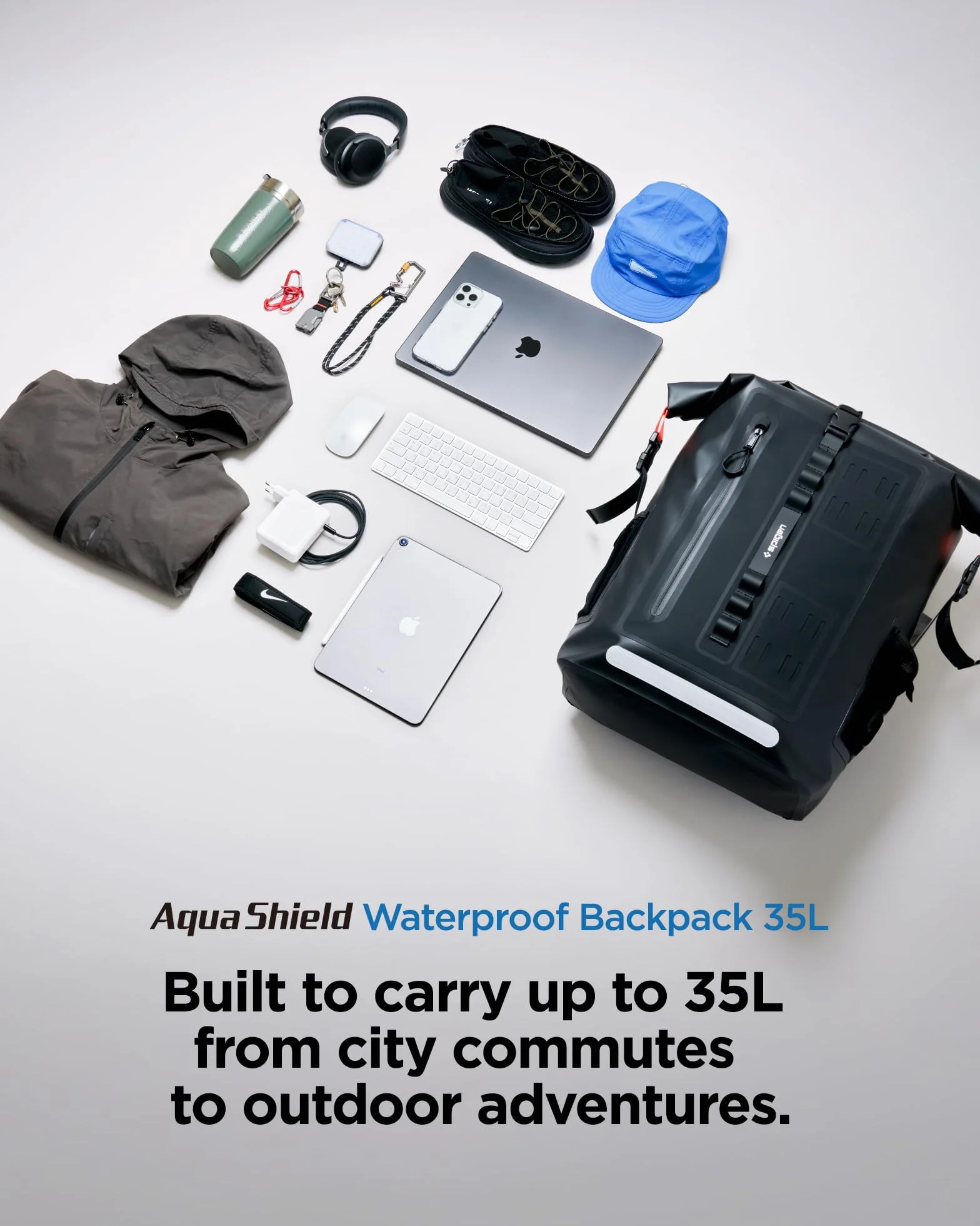 Spigen Aqua Shield A650 Sac à Dos Étanche IPX6 Compatible Ordinateur Portable 16 Pouces Dos Ventilé Noir
