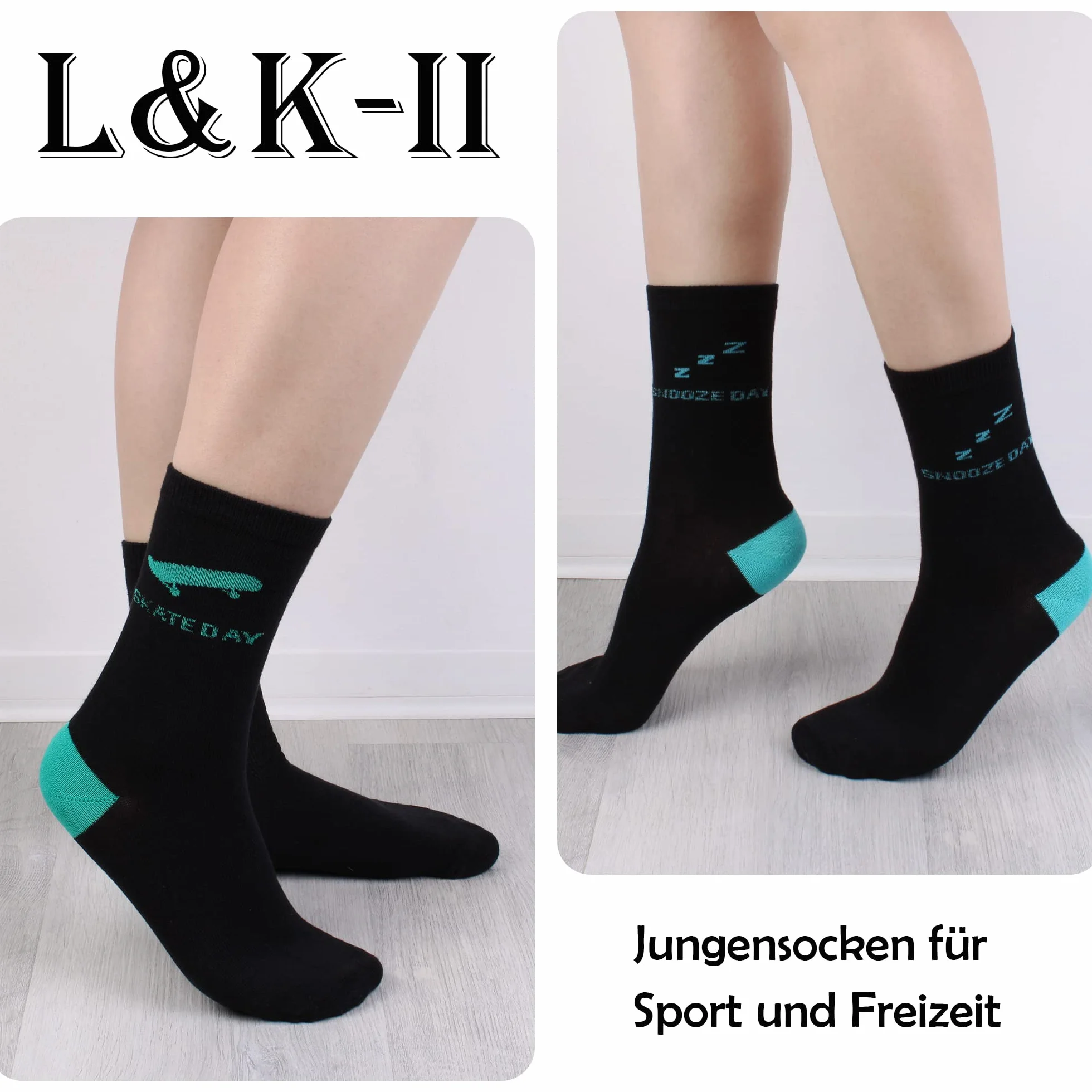 L&K-II 10/12 Chaussettes enfants coton hiver motifs fusée football Dino