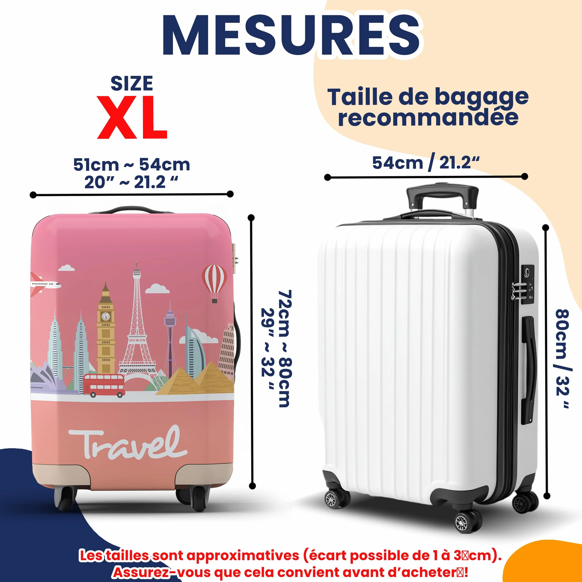 Housse de protection de valise avec fermeture éclair et étiquette de bagage