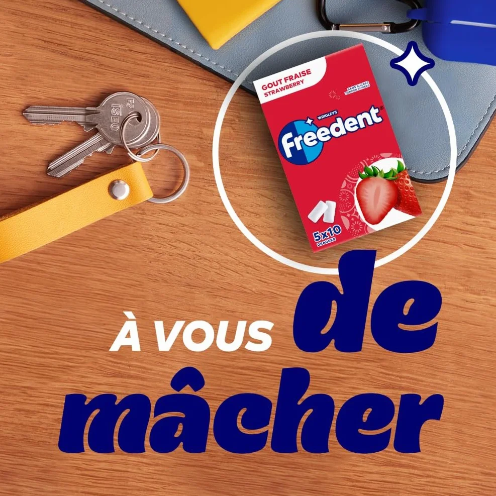 FREEDENT Chewing Gum Sans Sucre Goût Fraise 5 Paquets 70g