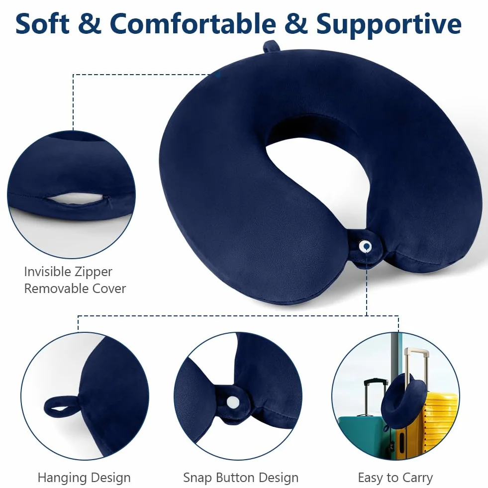 URAQT Oreiller de Voyage en Mousse à Mémoire de Forme, Coussin Avion Cervical avec Sac de Rangement